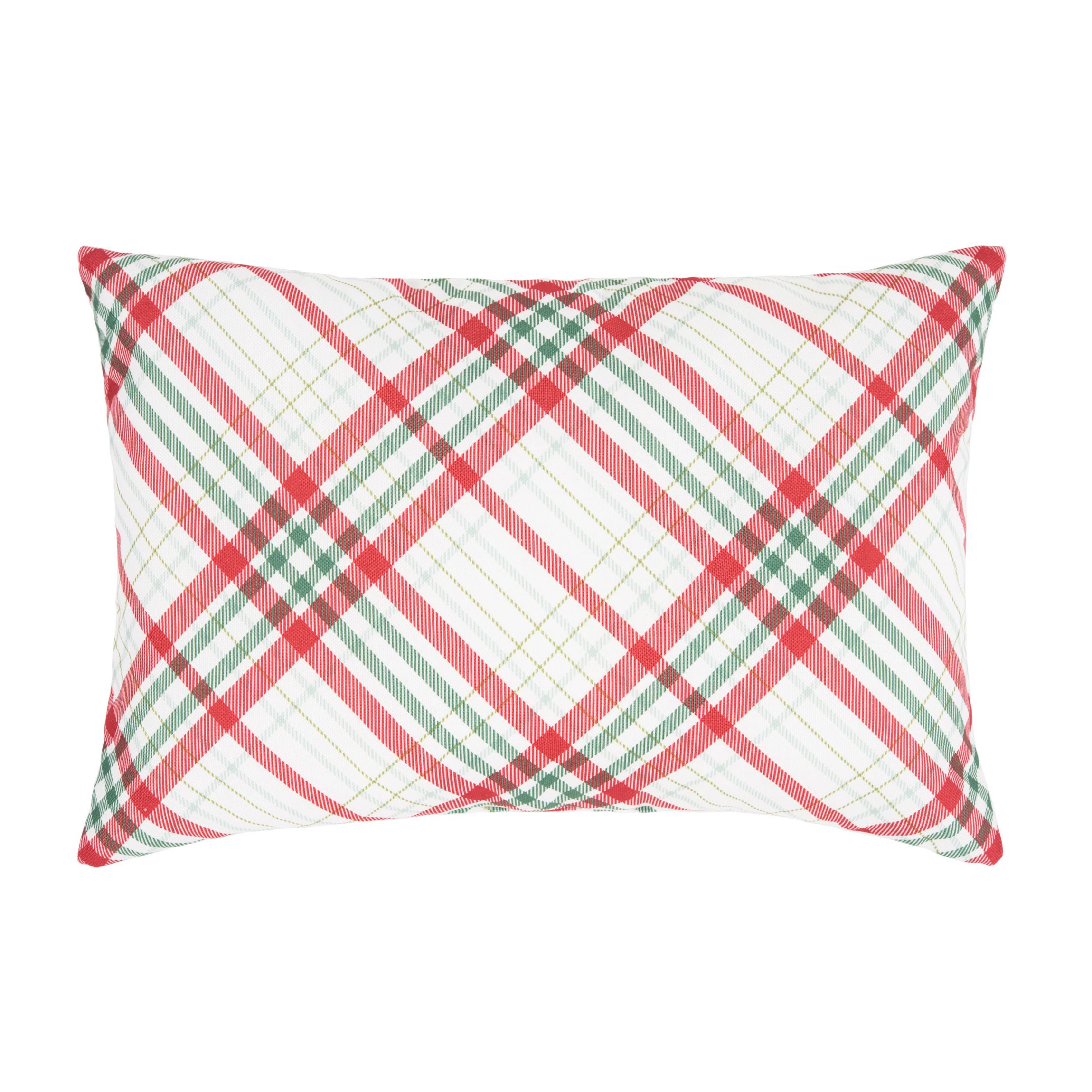 Holiday Plaid Indoor/Outdoor Christmas Throw Pillow 13" x 20"