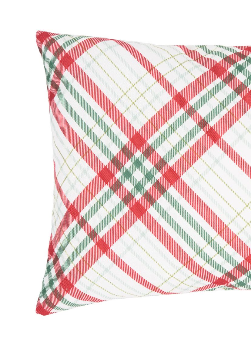Holiday Plaid Indoor/Outdoor Christmas Throw Pillow 13" x 20"