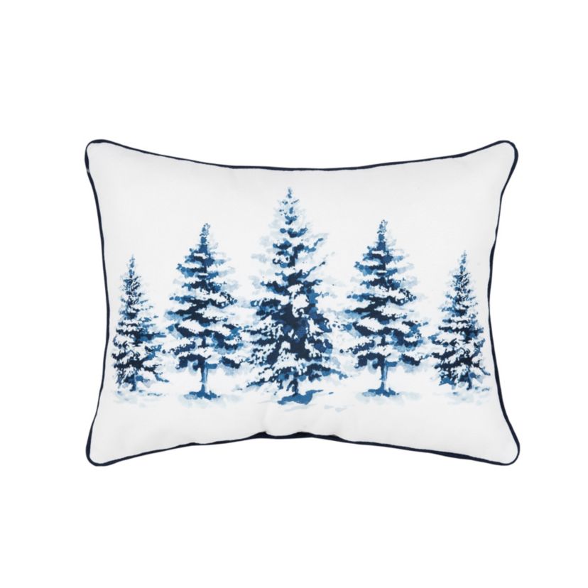 Winter Blue Forest Trees Christmas Throw Pillow 14" x 18"