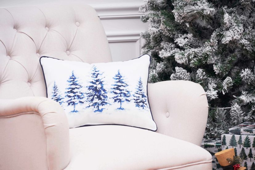 Winter Blue Forest Trees Christmas Throw Pillow 14" x 18"