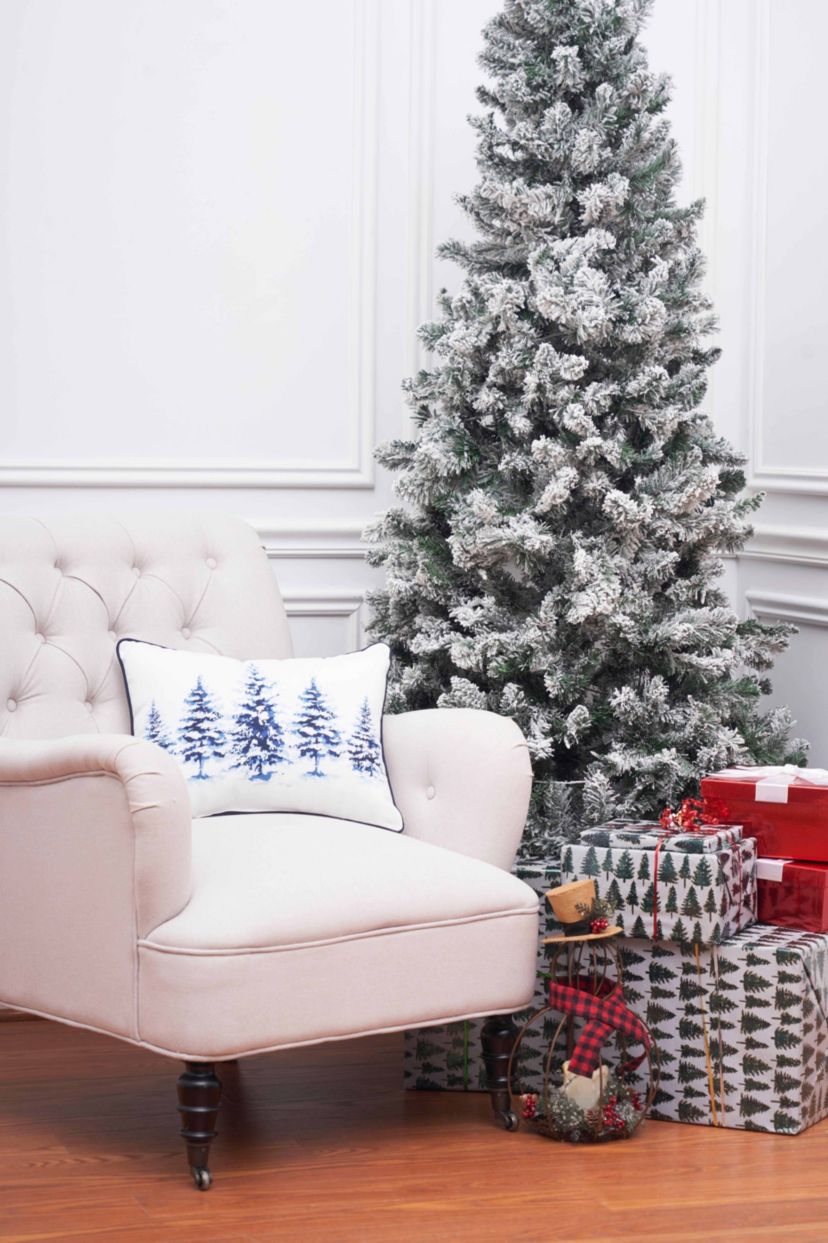 Winter Blue Forest Trees Christmas Throw Pillow 14" x 18"