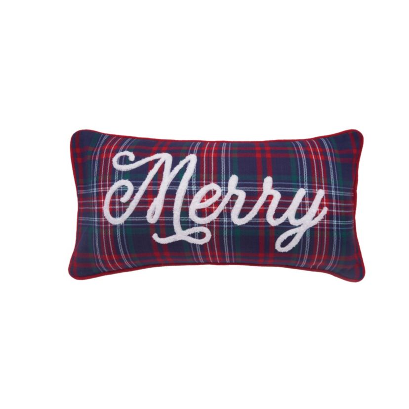 Merry Plaid Christmas Throw Pillow 12" x 24"