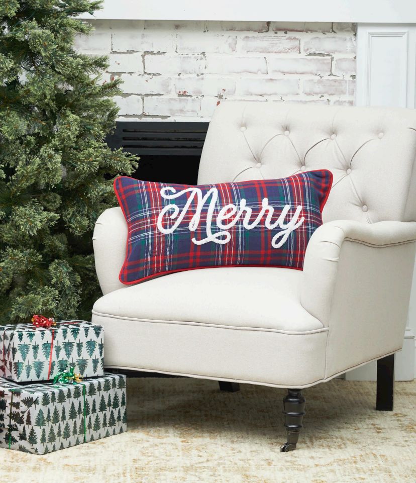 Merry Plaid Christmas Throw Pillow 12" x 24"