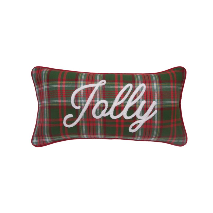 Jolly Plaid Christmas Throw Pillow 12" x 24"