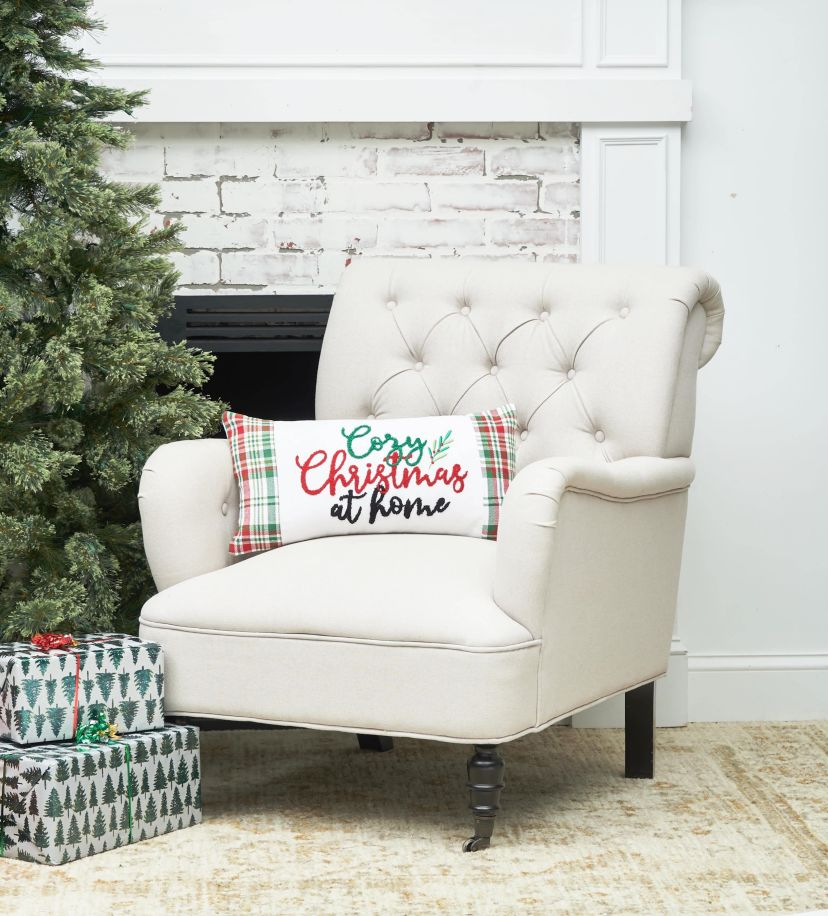Cozy Christmas Plaid Small Petite Christmas Throw Pillow