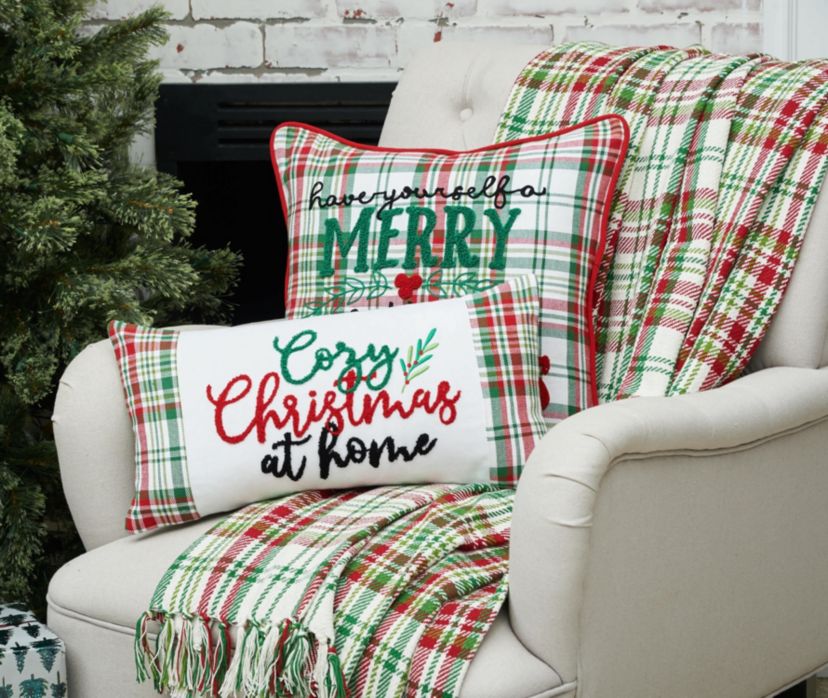Cozy Christmas Plaid Small Petite Christmas Throw Pillow