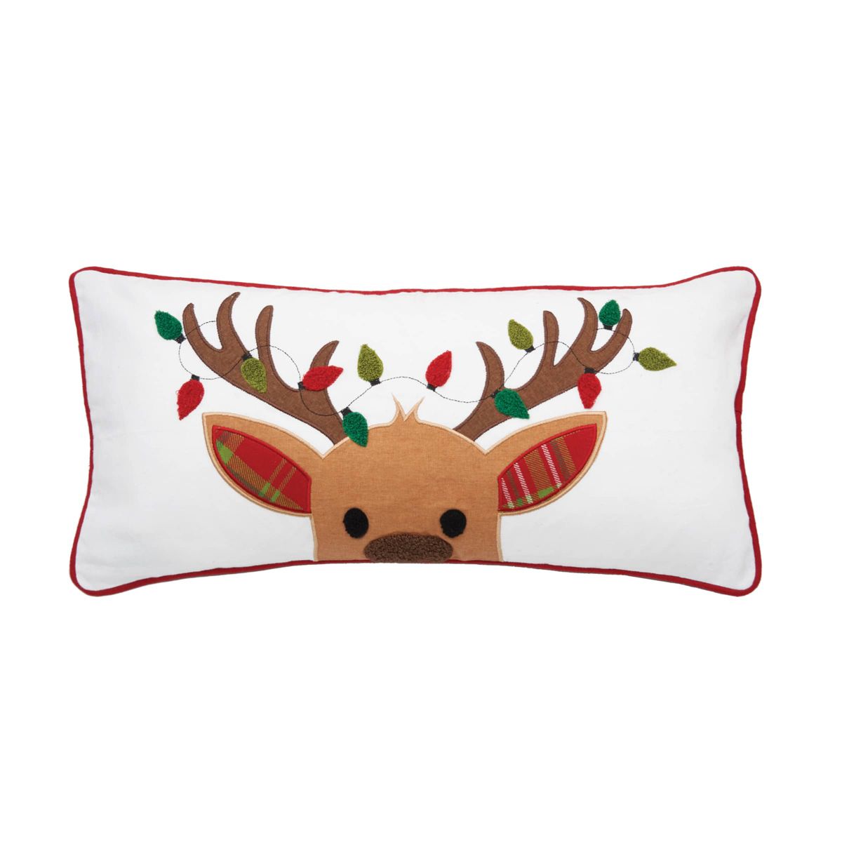 Reindeer Plaid & Lights Christmas Throw Pillow 12" x 24"