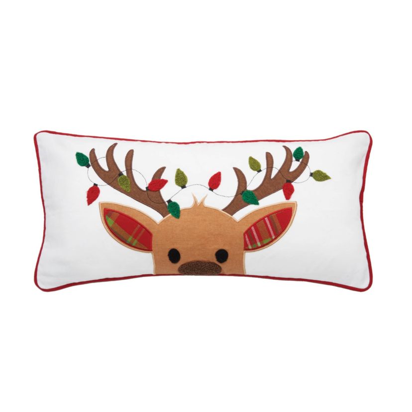 Reindeer Plaid & Lights Christmas Throw Pillow 12" x 24"
