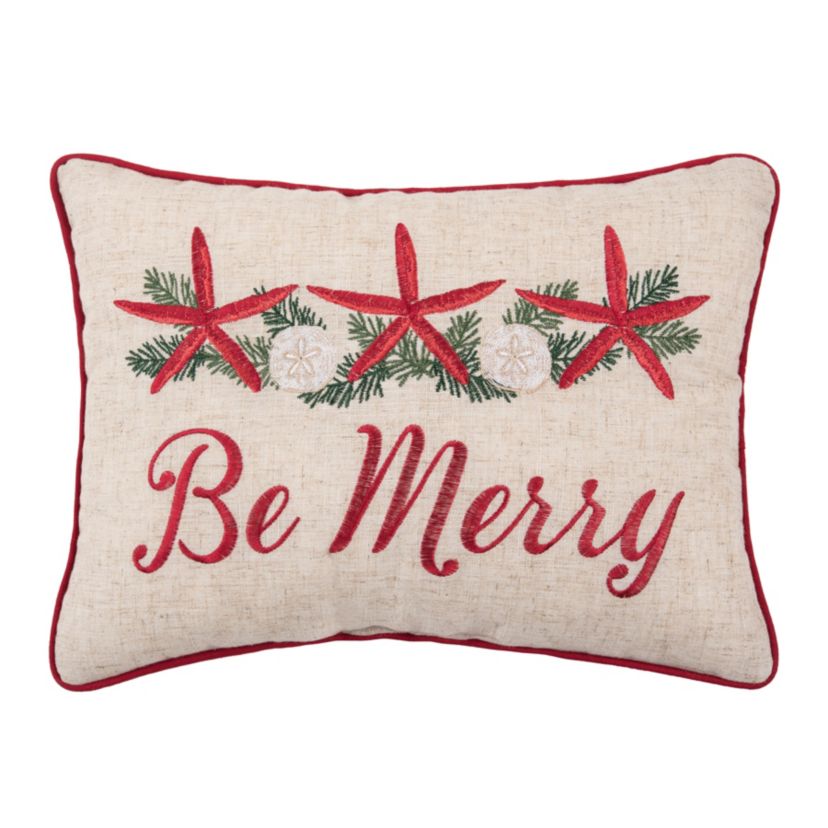 Be Merry Starfish Christmas Throw Pillow 12" x 16"