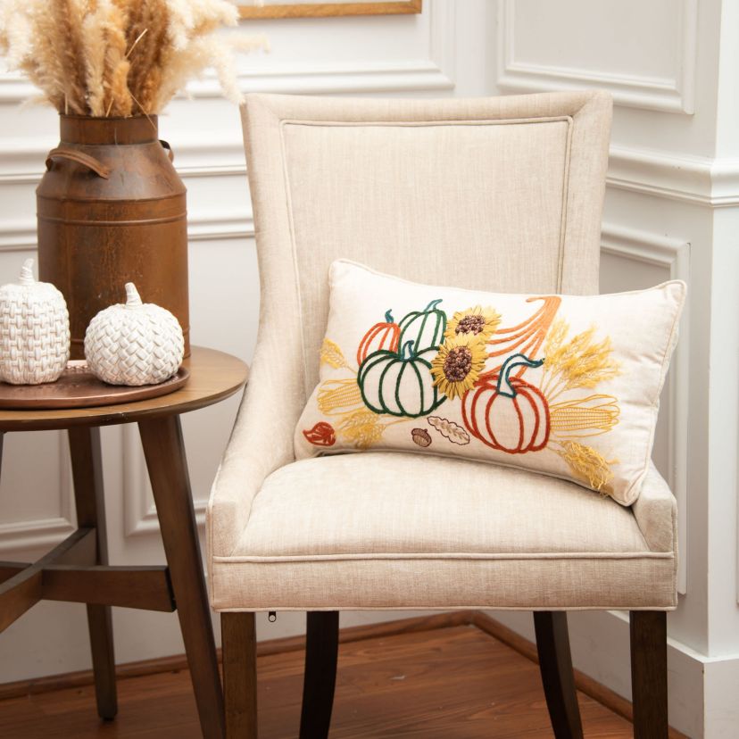 24" x 12" Autumn Botanical Cornucopia Throw Pillow
