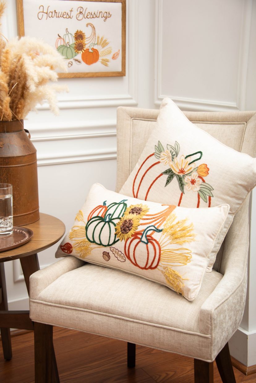24" x 12" Autumn Botanical Cornucopia Throw Pillow