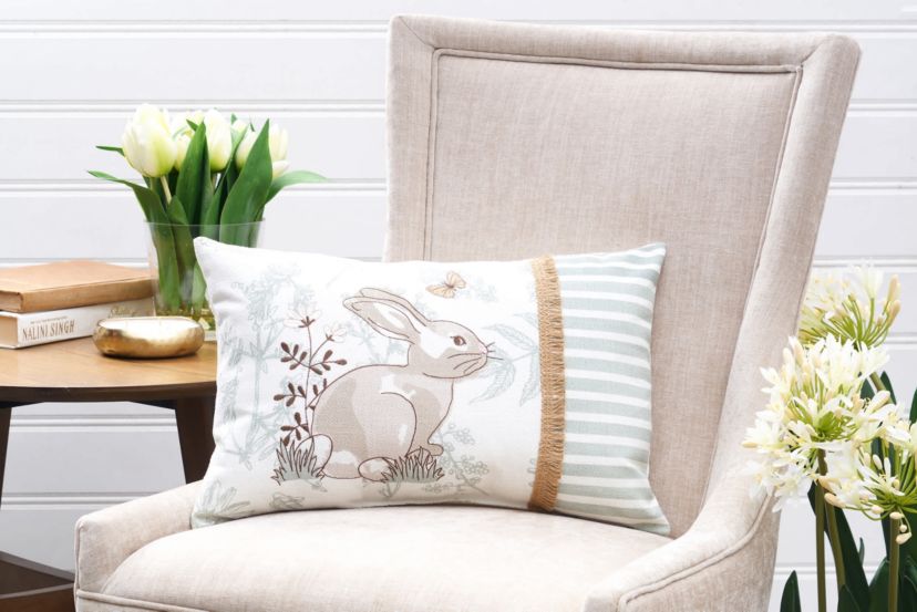 Garden Toile Bunnie Lumbar Pillow