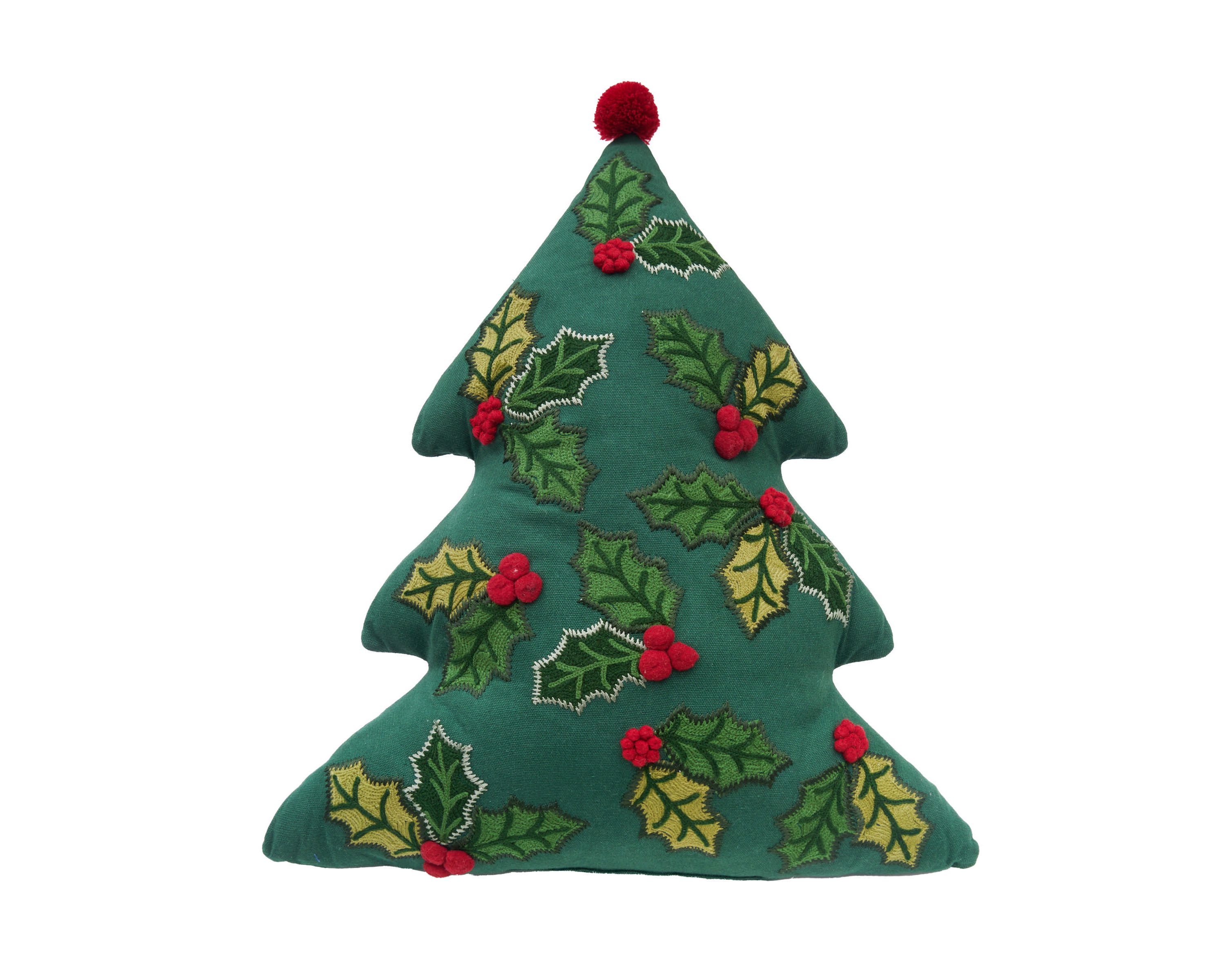 Holly Christmas Tree Shaped Pillow
