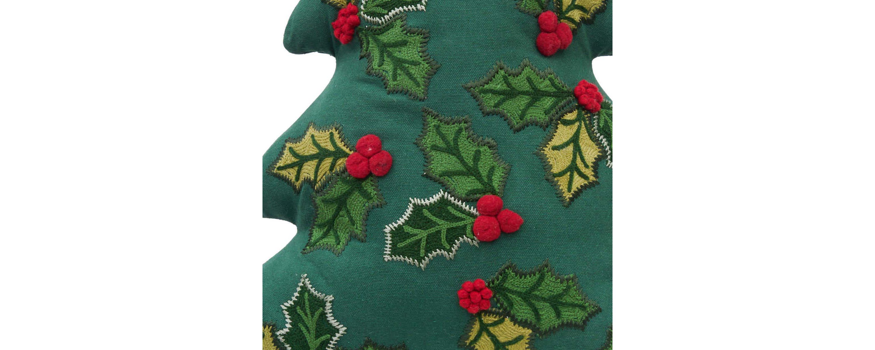Holly Christmas Tree Shaped Pillow