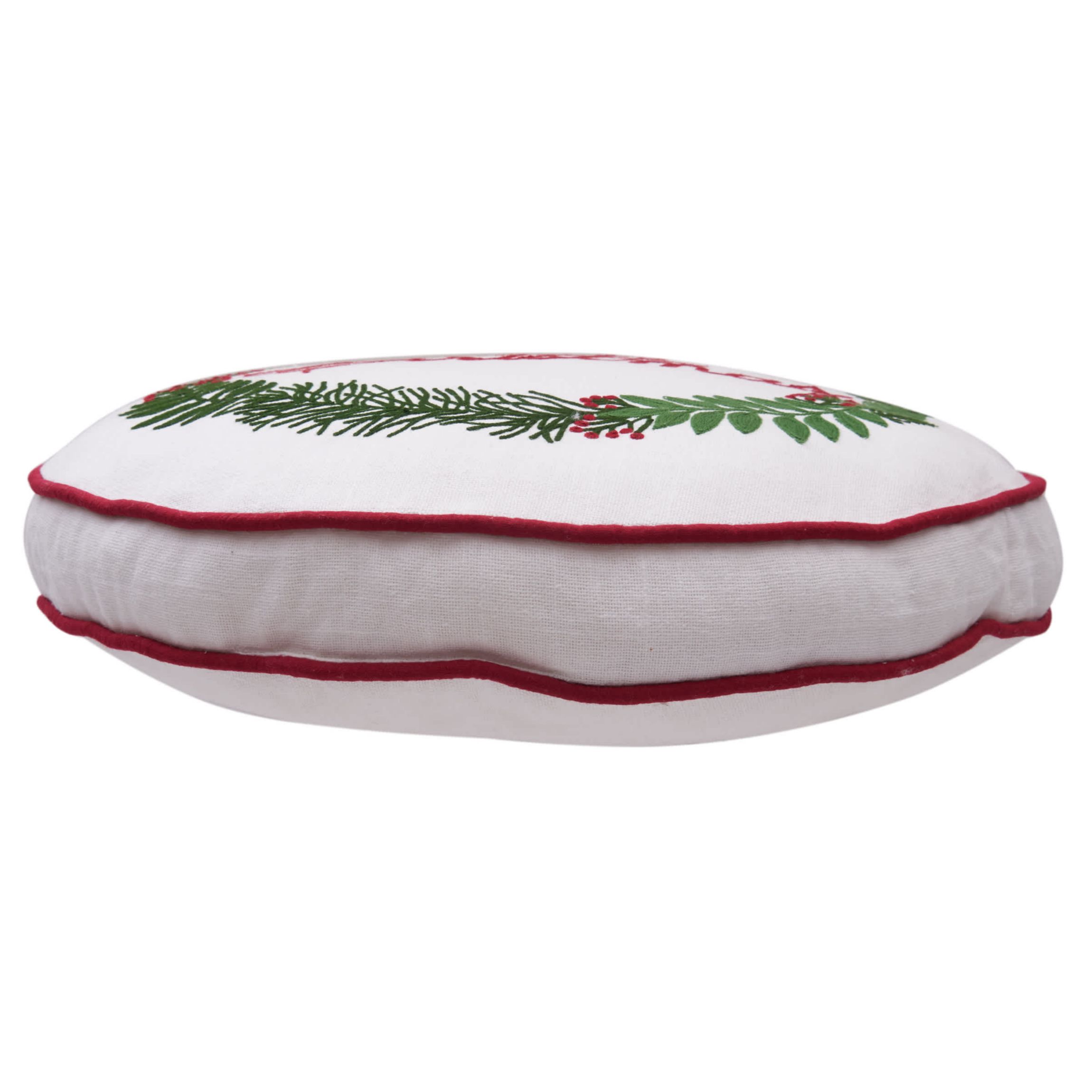 Merry Christmas Berry Wreath Round Pillow