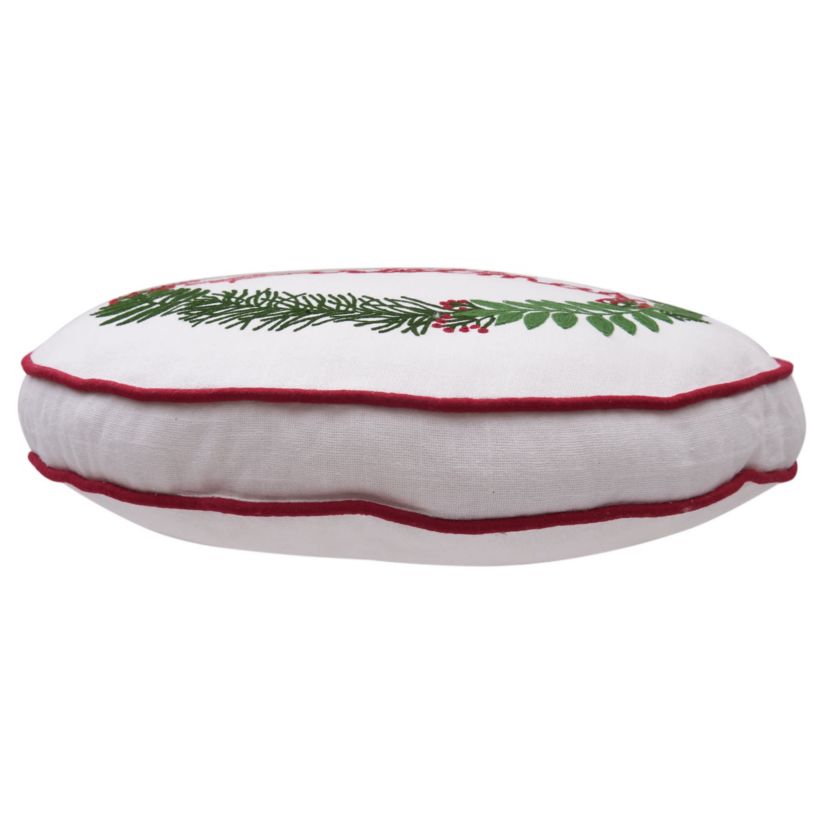Merry Christmas Berry Wreath Round Pillow