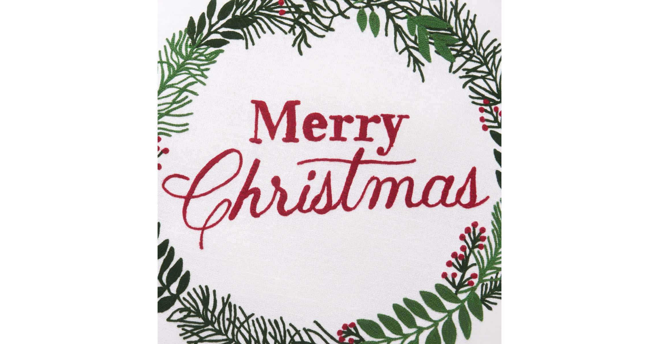 Merry Christmas Berry Wreath Round Pillow