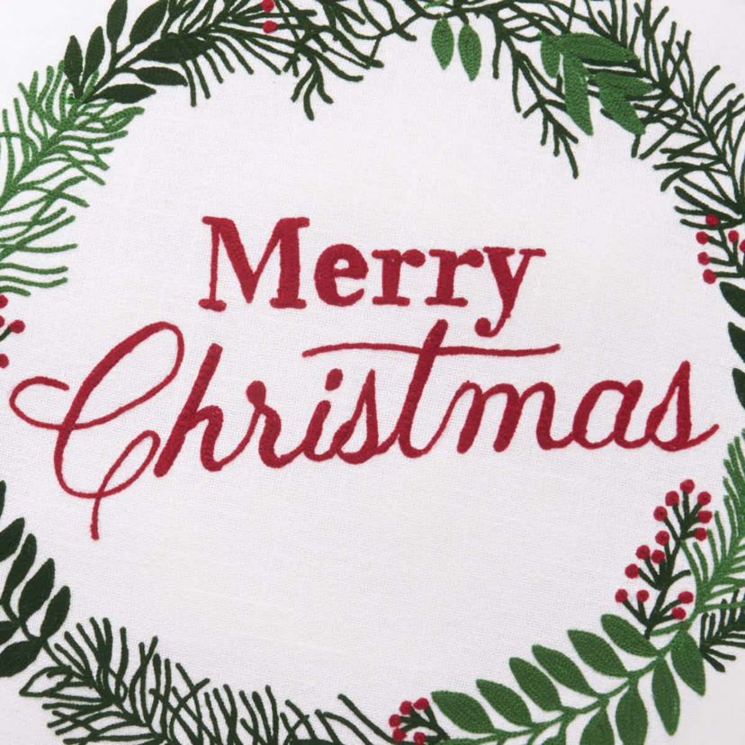 Merry Christmas Berry Wreath Round Pillow