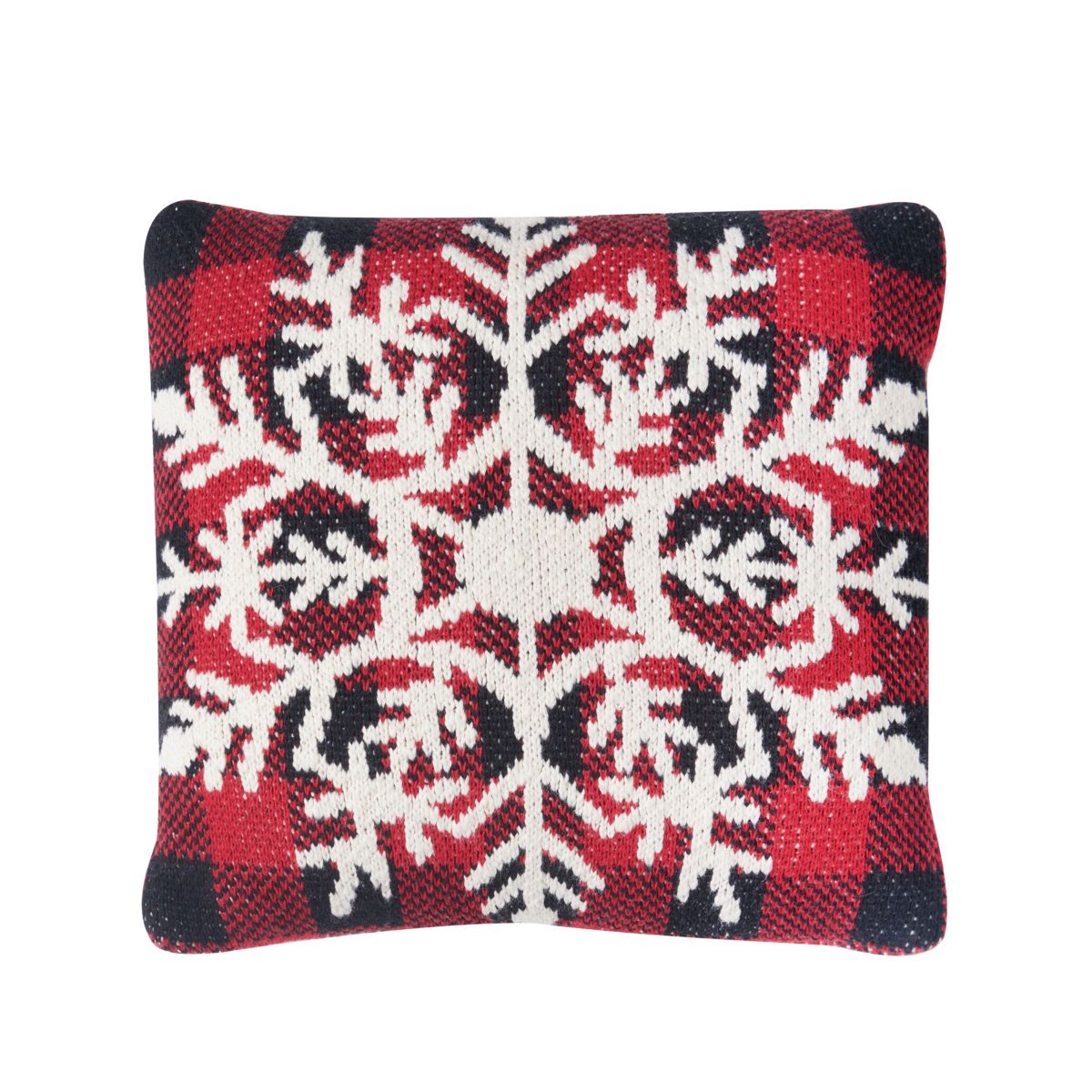 White Snowflake Plaid Checkered Knitted Throw Pillow 12" x 12"
