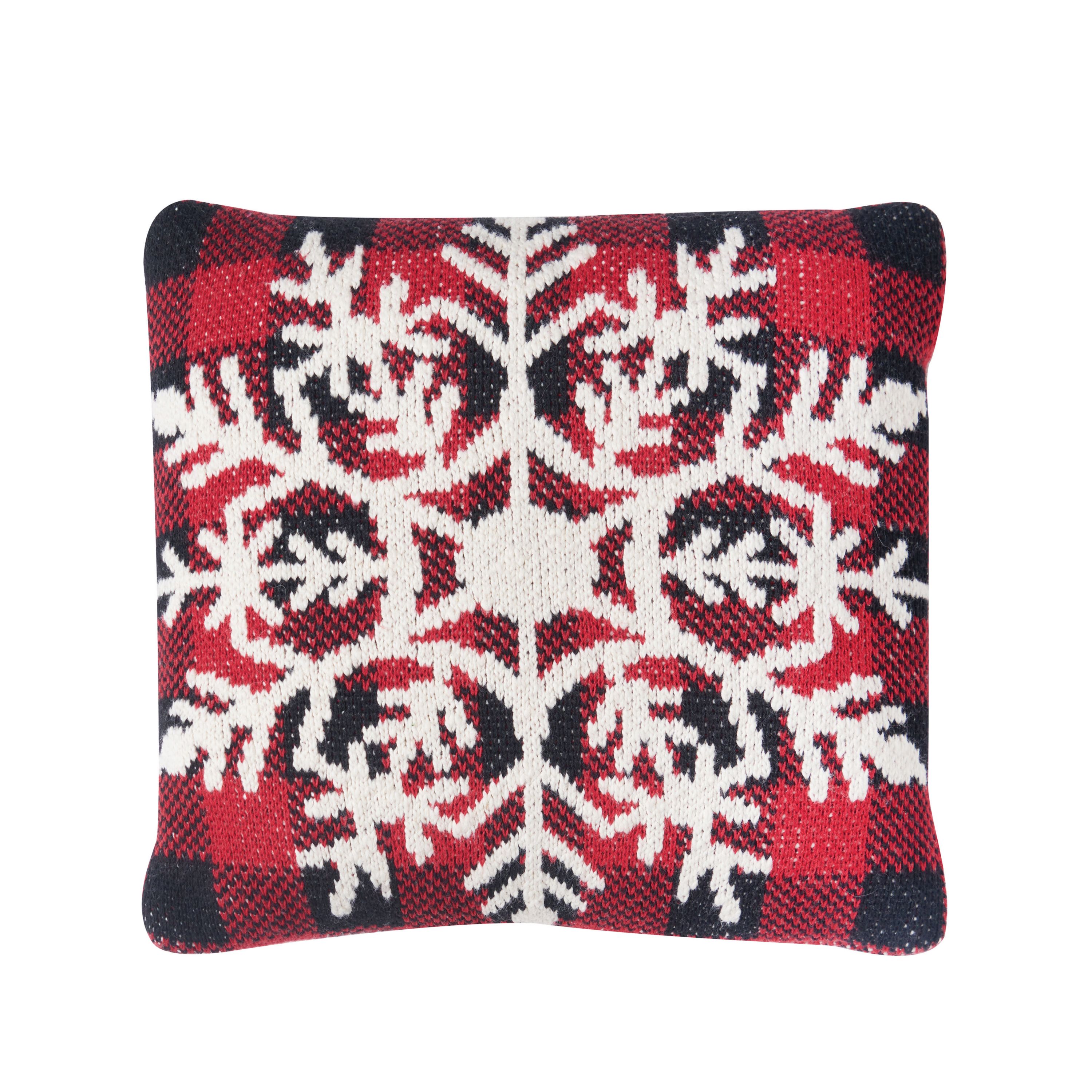 White Snowflake Plaid Checkered Knitted Throw Pillow 12" x 12"