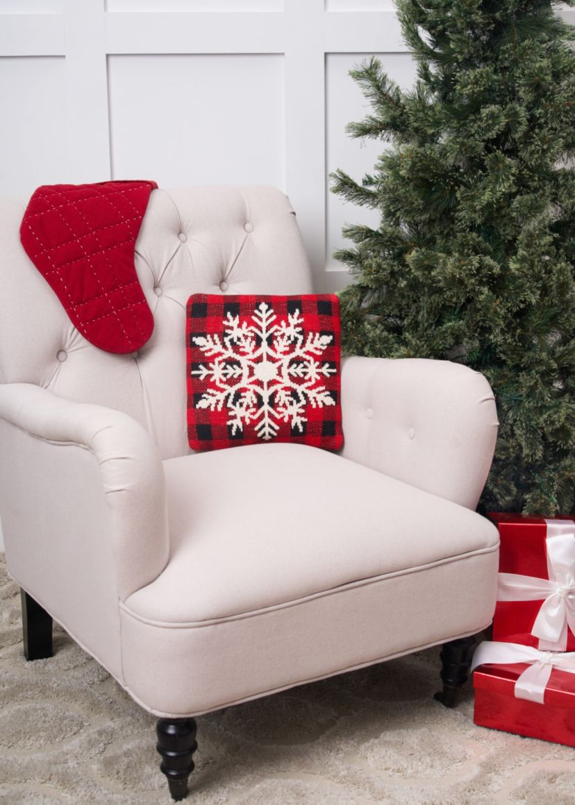 White Snowflake Plaid Checkered Knitted Throw Pillow 12" x 12"