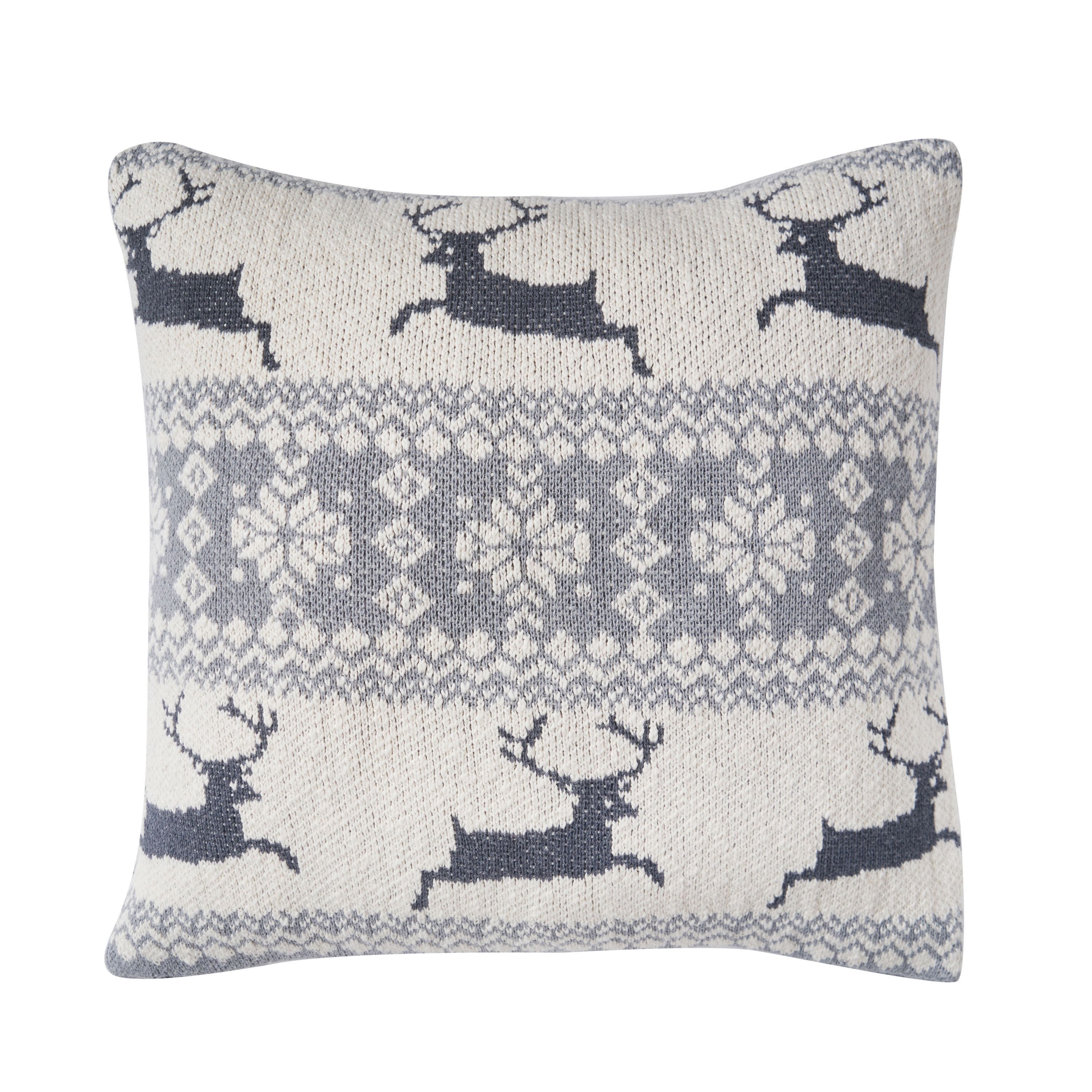 Leaping Deer Knitted Christmas Throw Pillow 20" x 20"