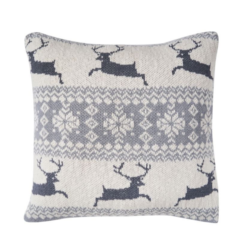 Leaping Deer Knitted Christmas Throw Pillow 20" x 20"
