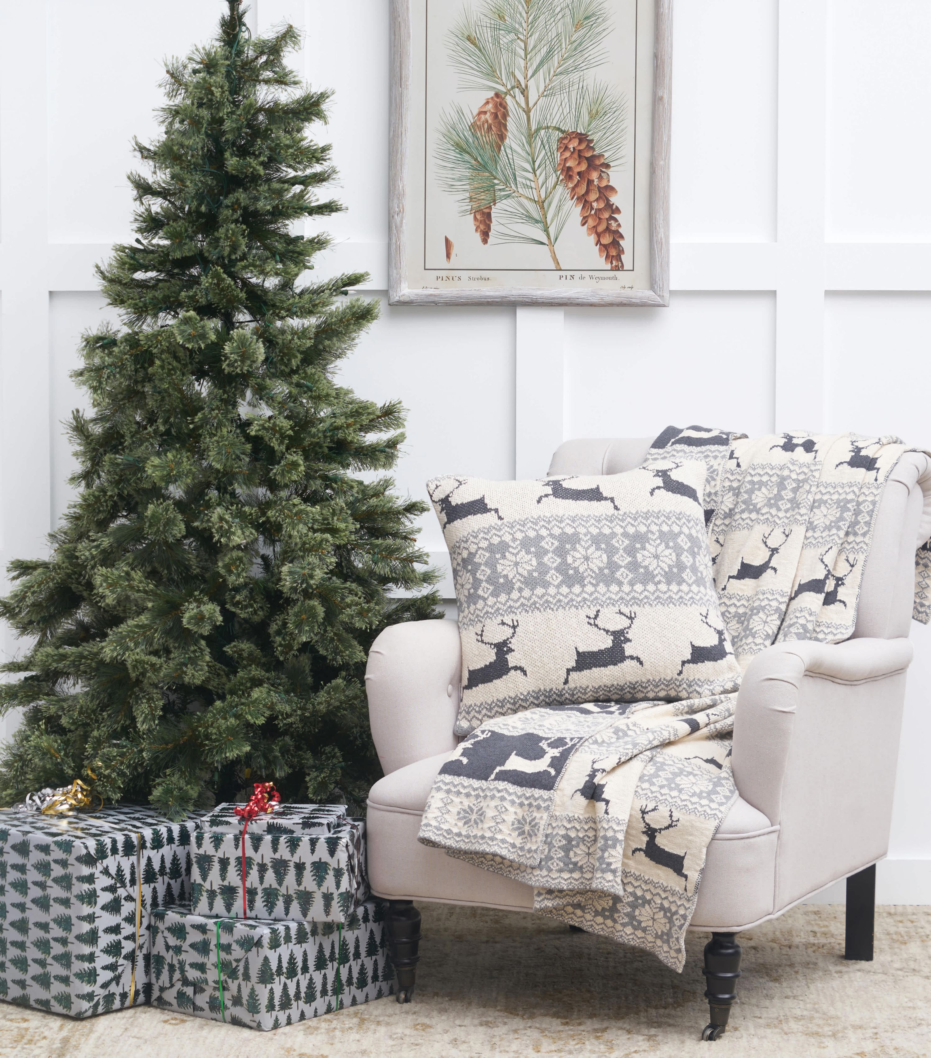 Leaping Deer Knitted Christmas Throw Pillow 20" x 20"