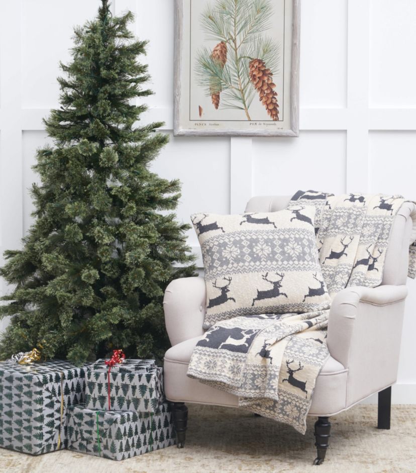Leaping Deer Knitted Christmas Throw Pillow 20" x 20"