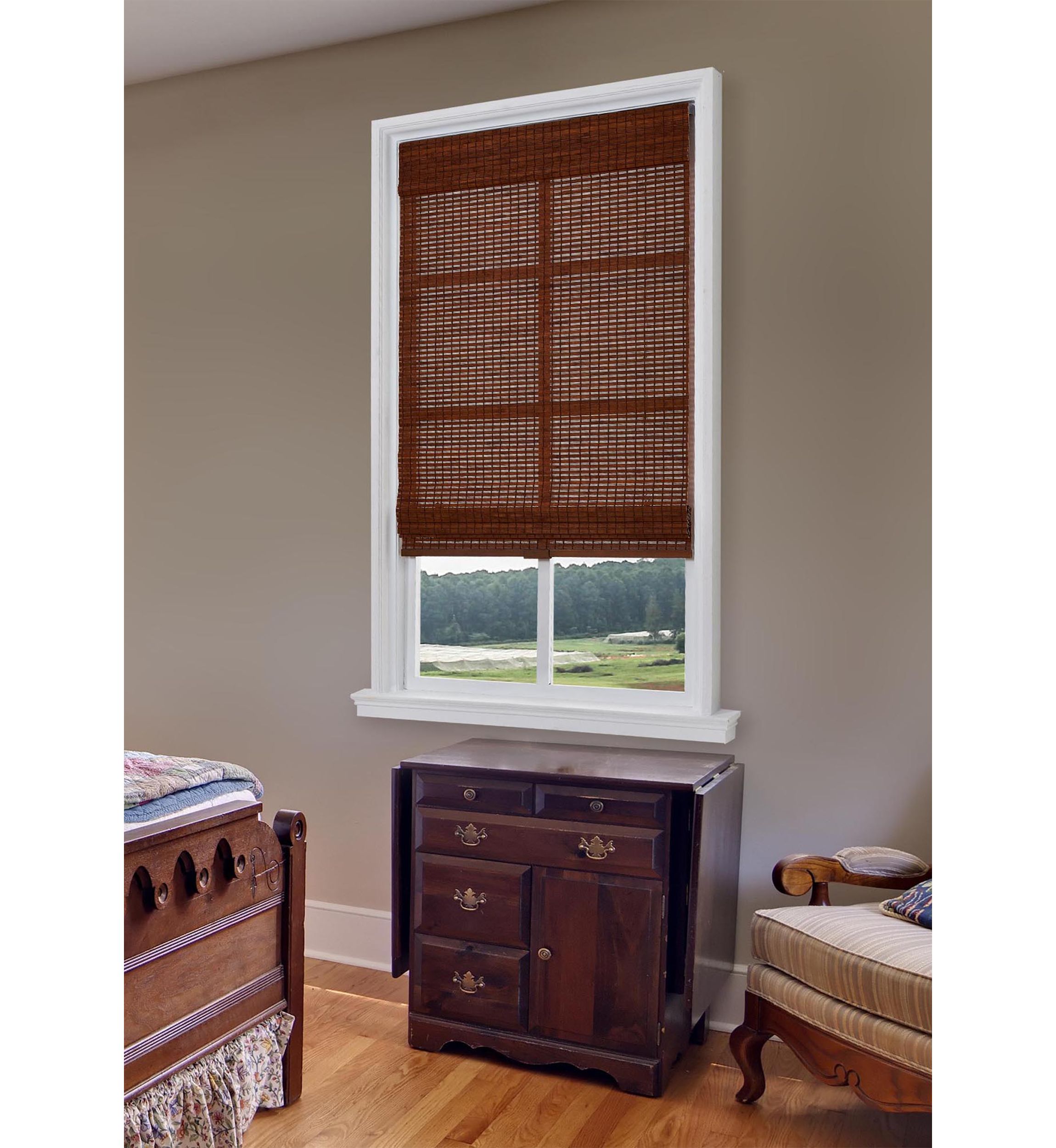 Cordless Bamboo Roman Shade In Pecan