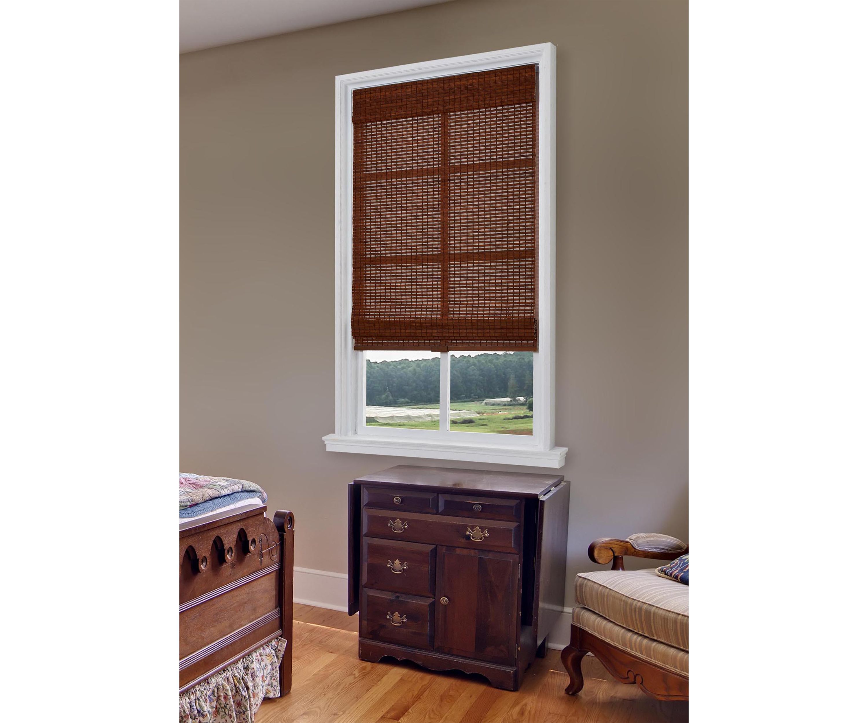 Cordless Bamboo Roman Shade In Pecan