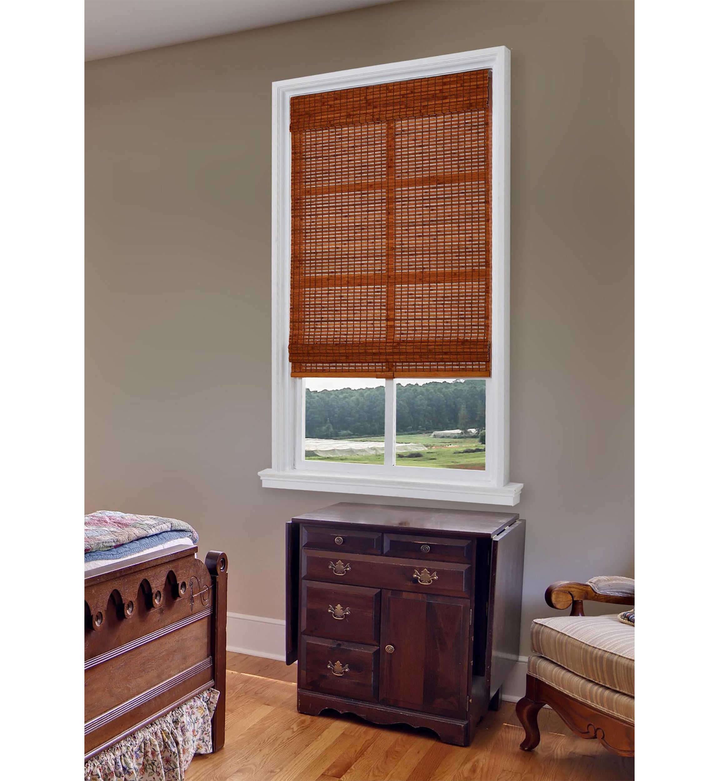 Cordless Bamboo Roman Shade In Oak
