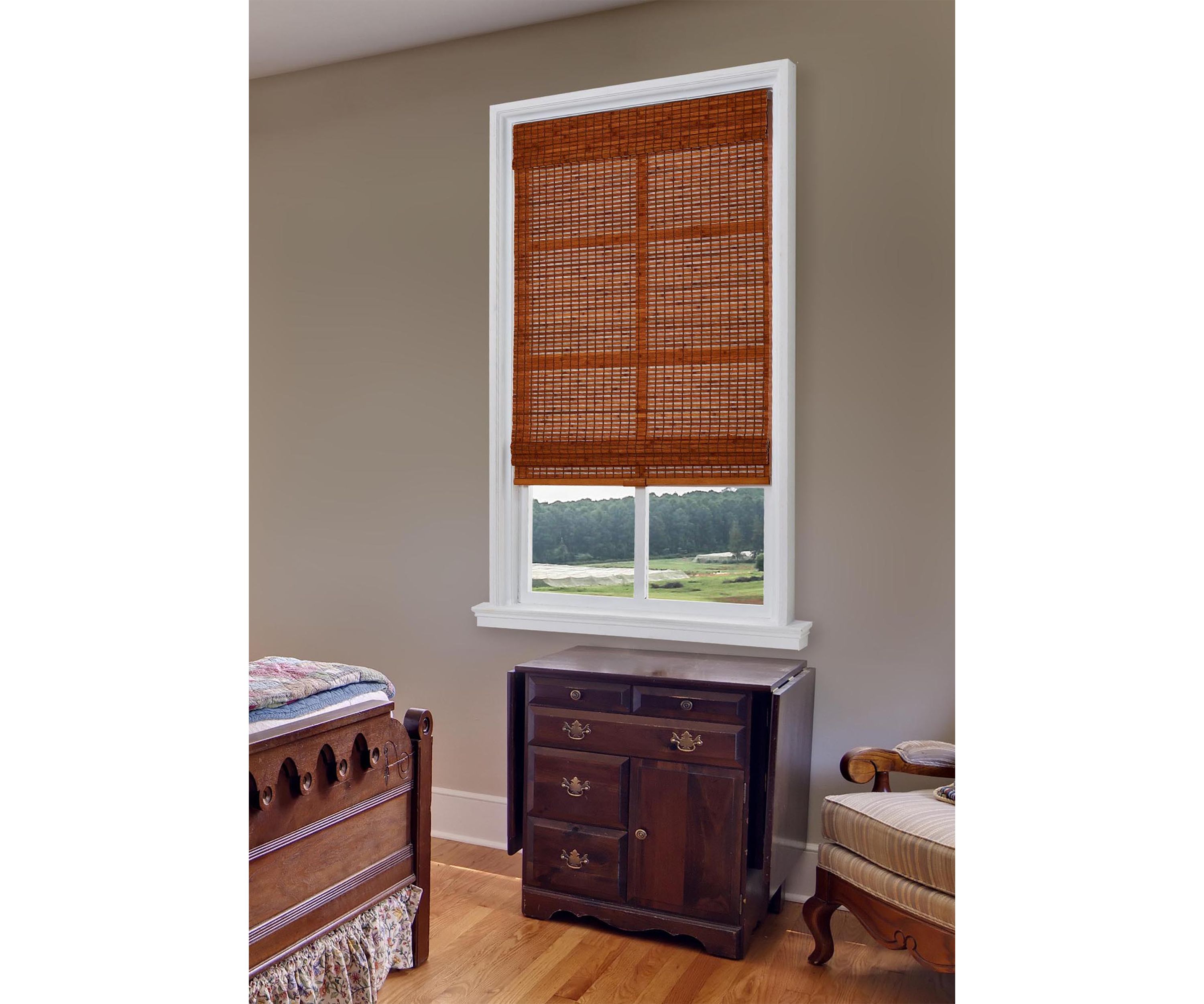 Cordless Bamboo Roman Shade In Oak