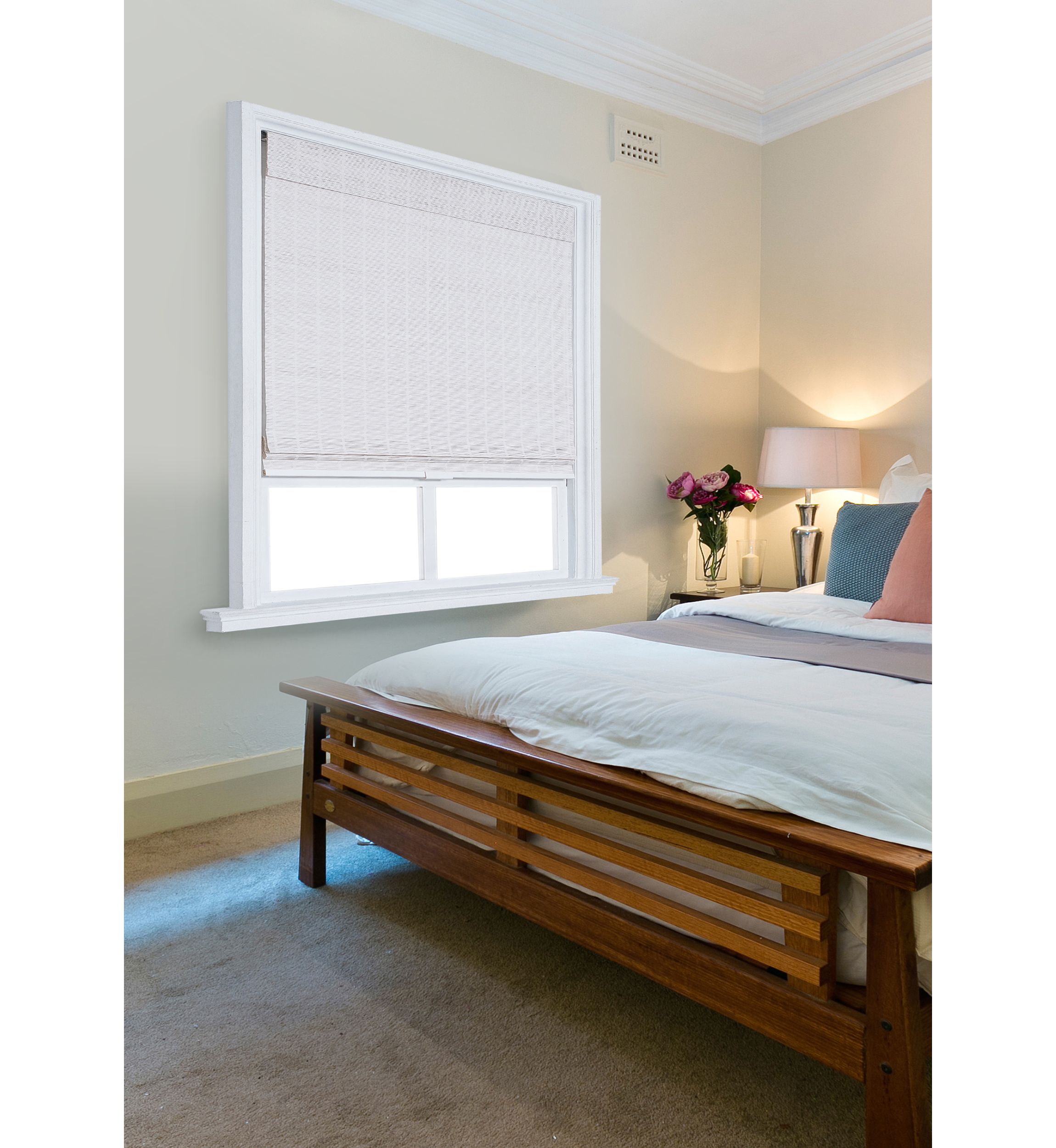 Cordless Bamboo Roman Shade In White