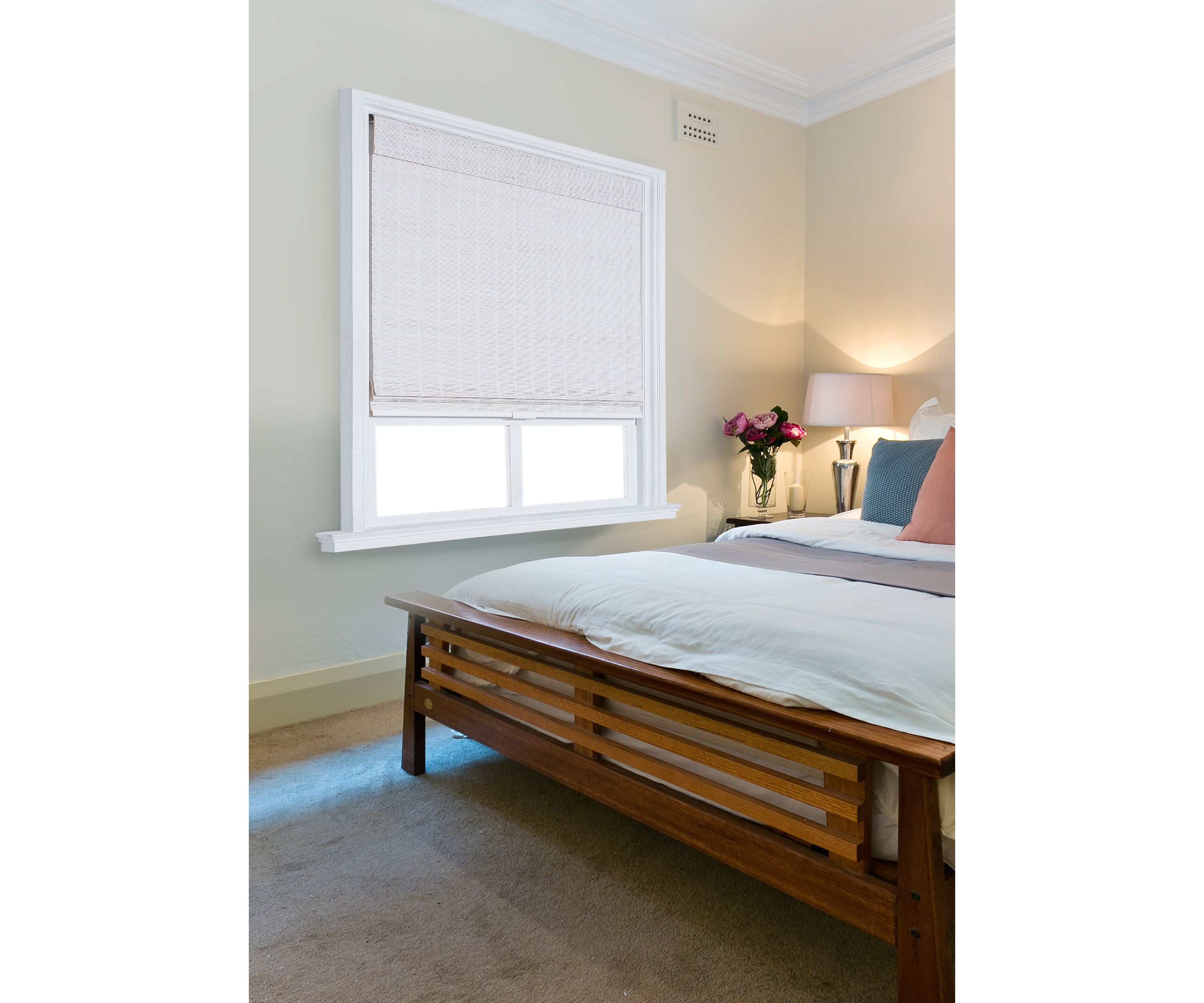 Cordless Bamboo Roman Shade In White