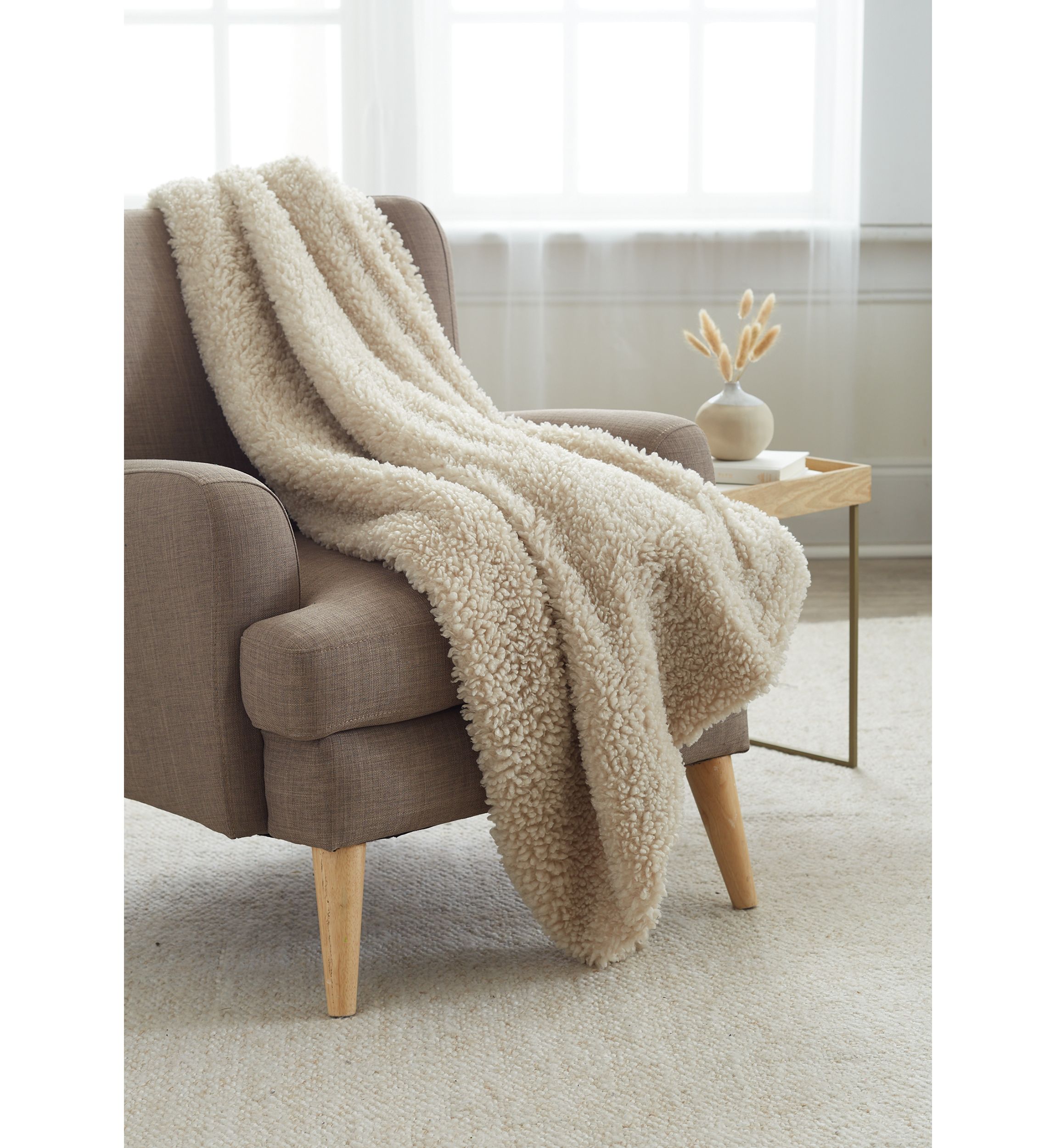 Teddy Faux Fur Taupe Throw Blanket