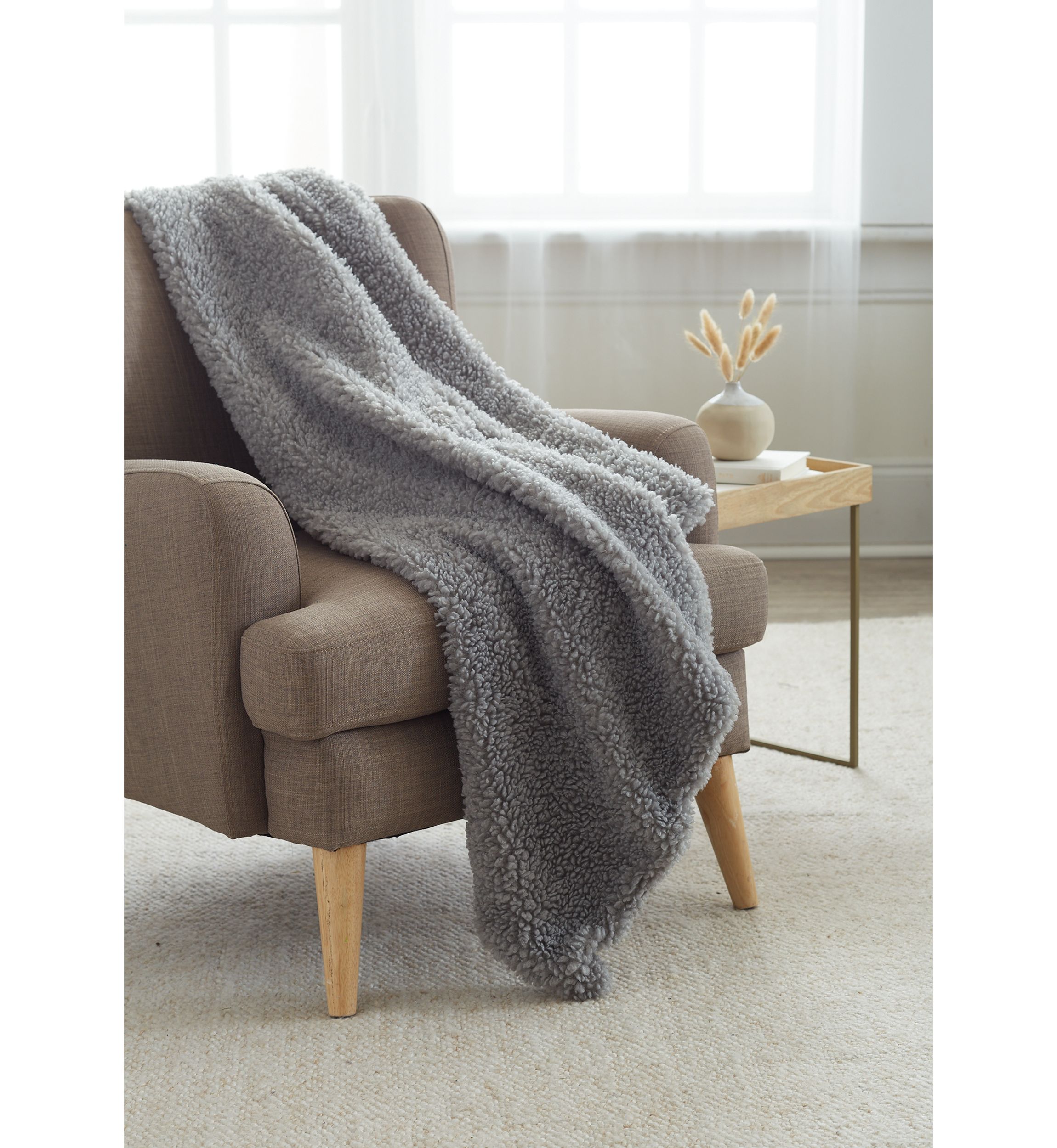 Teddy Faux Fur Gray Throw Blanket