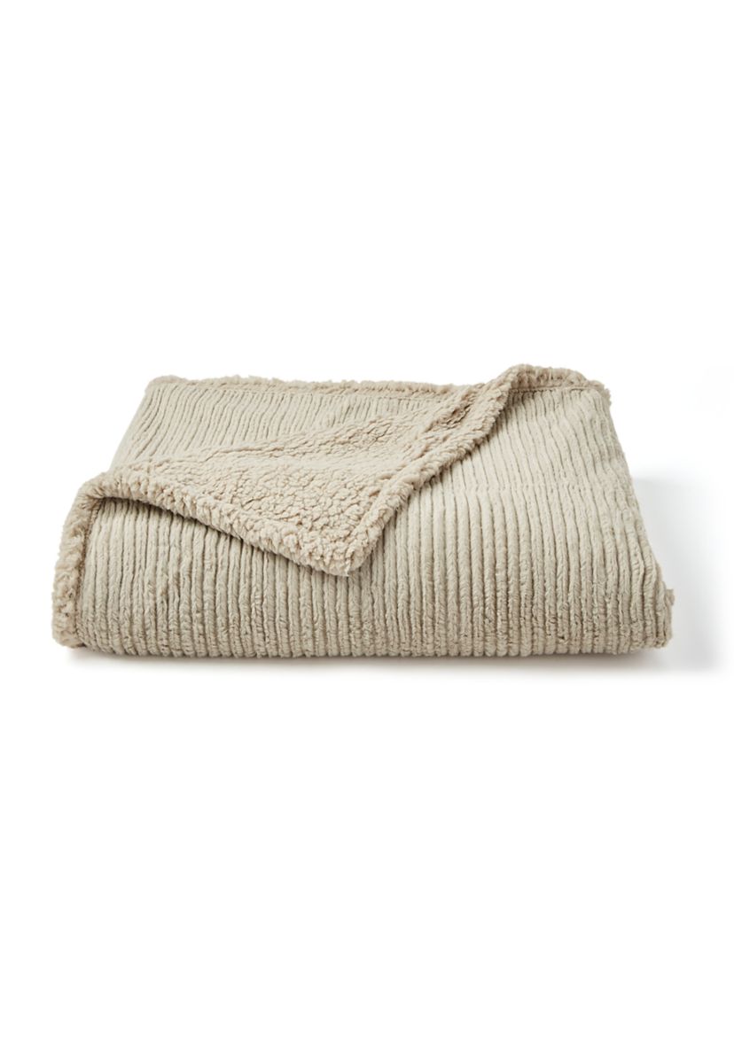 Striped Faux Fur Berber Throw Blanket