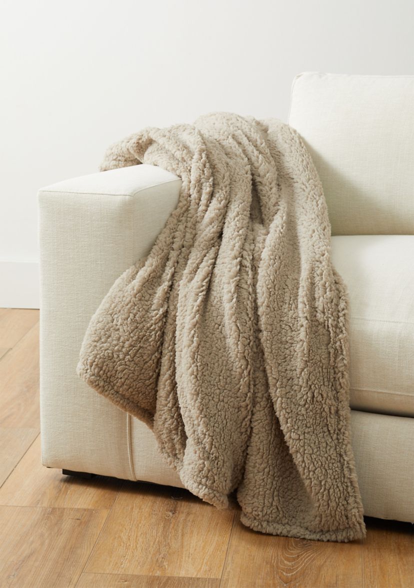 Striped Faux Fur Berber Throw Blanket