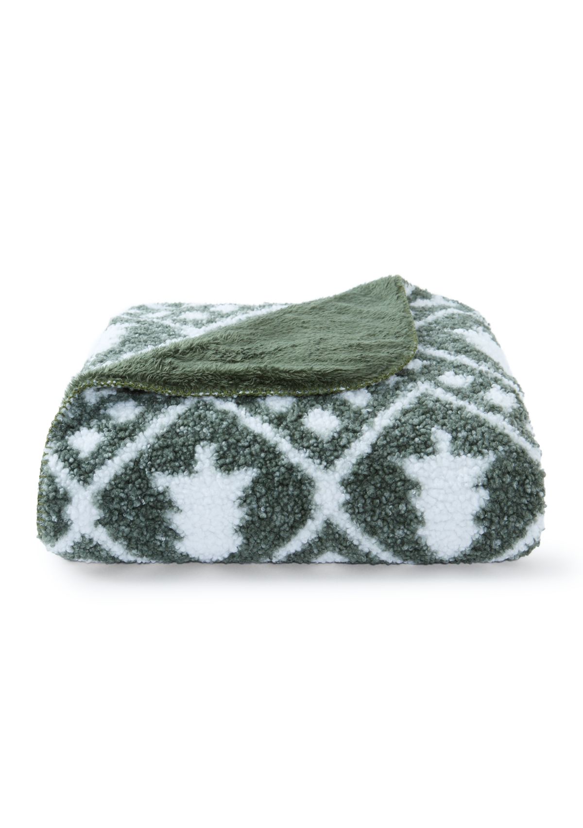 Olive Green Printed Teddy Wool Throw Blanket