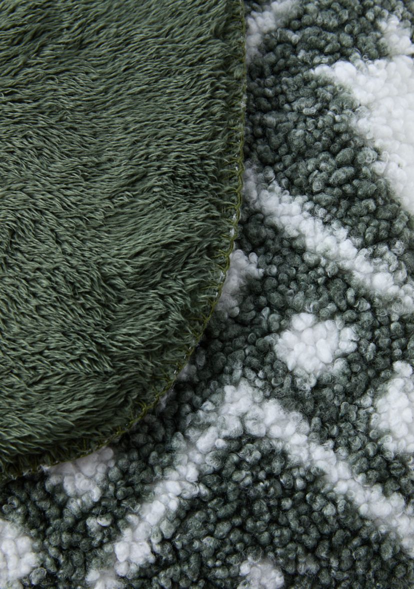 Olive Green Printed Teddy Wool Throw Blanket