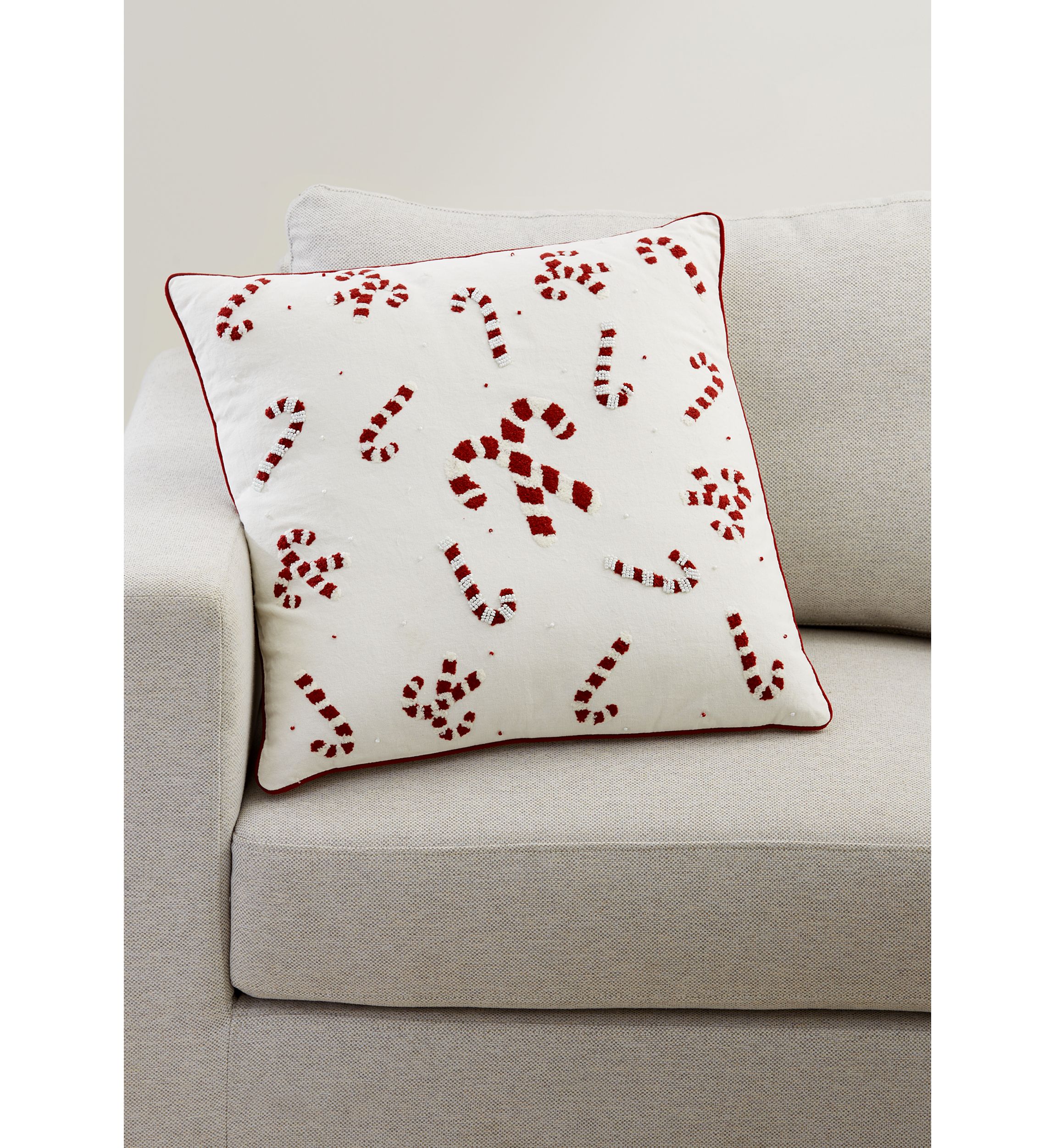 Beaded Candy Cane Throw Pillow