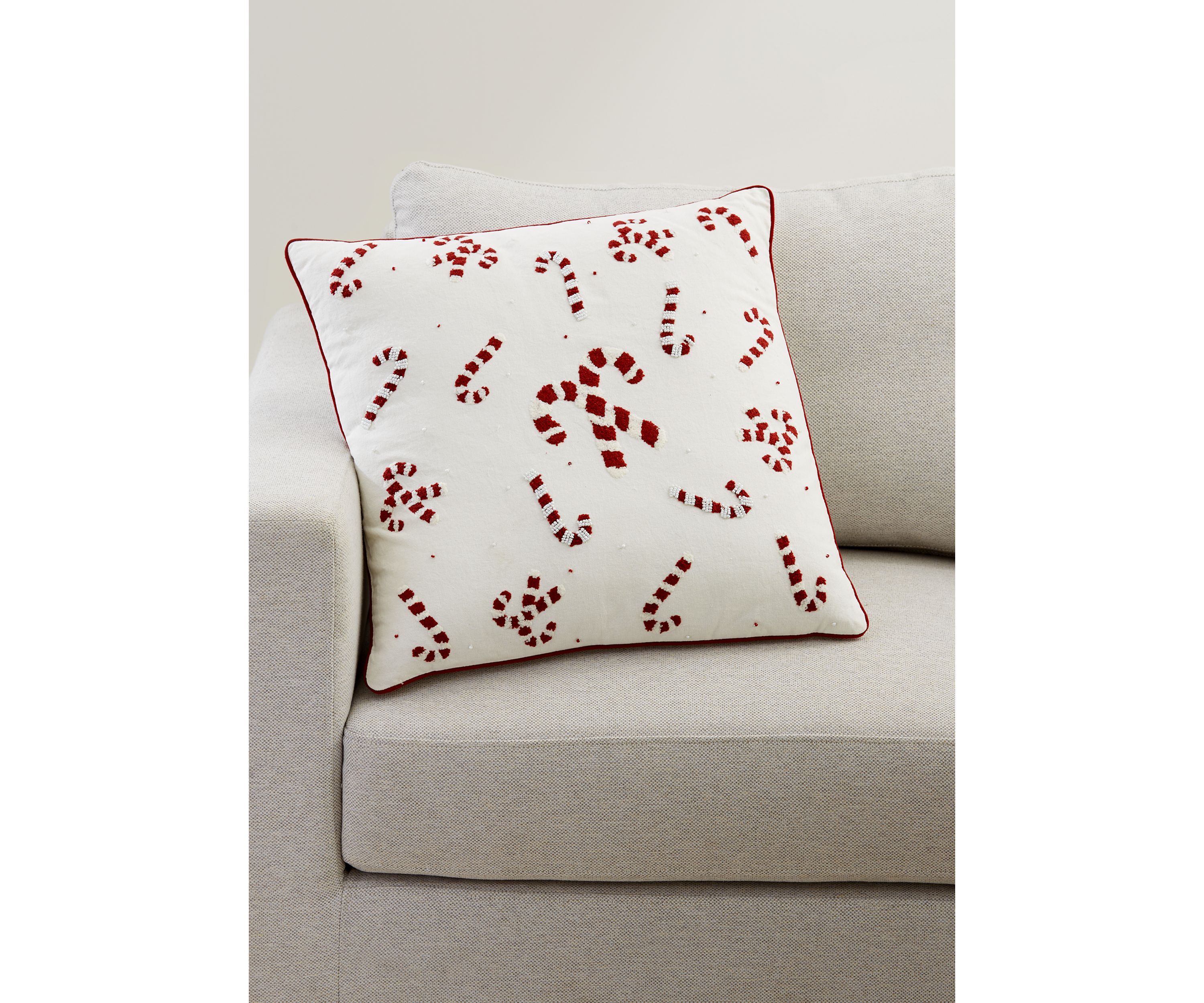 Beaded Candy Cane Throw Pillow