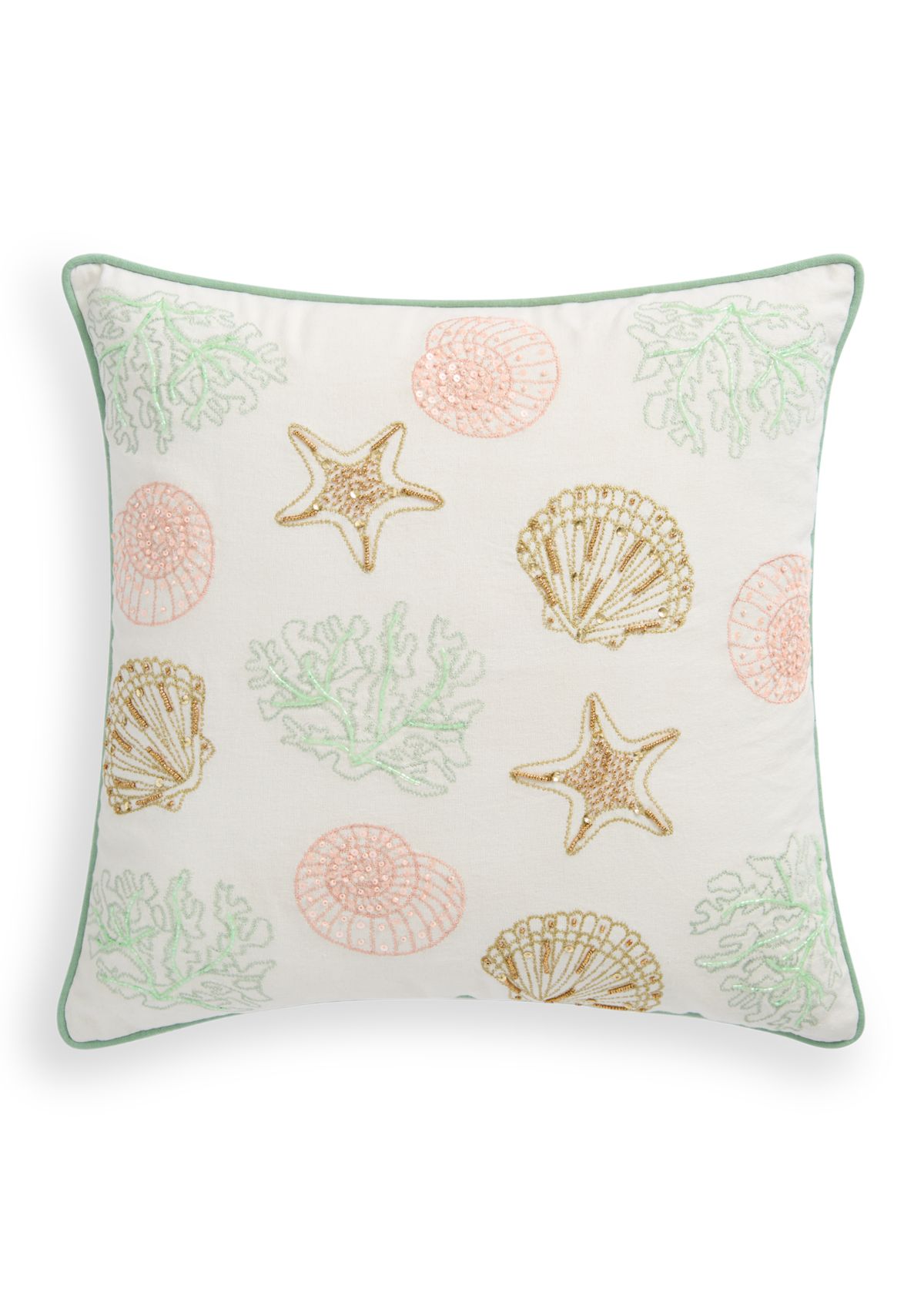 Beaded Shell and Coral Pillow