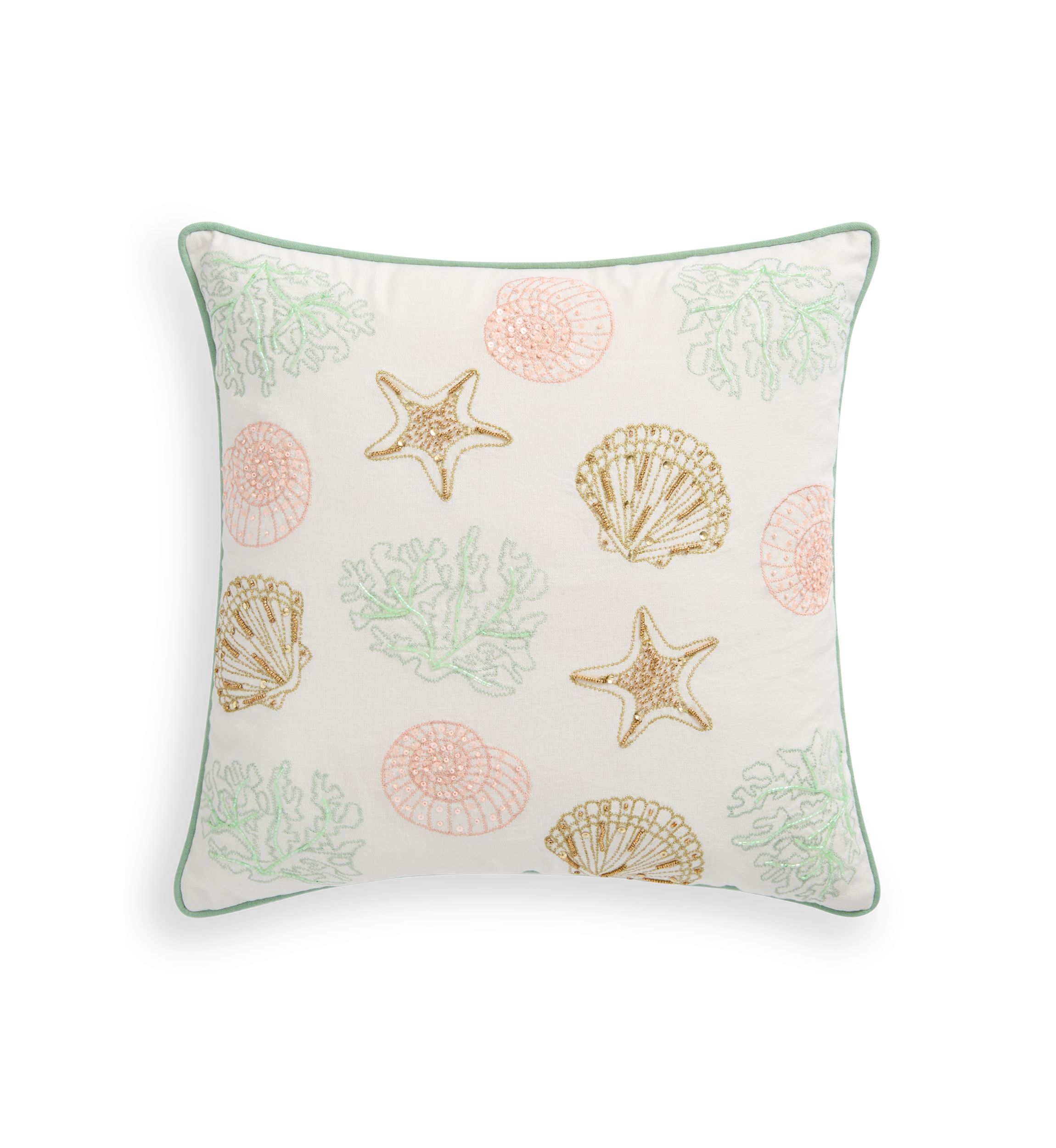 Beaded Shell and Coral Pillow