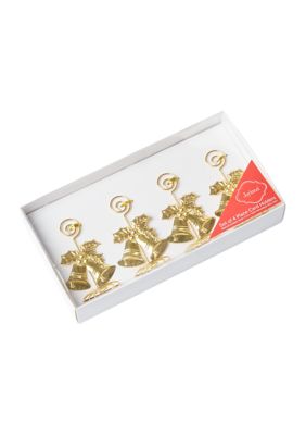 Flocked Metal Bell Card/Photo Holders with 16 Cards, Set of 4 in Bag