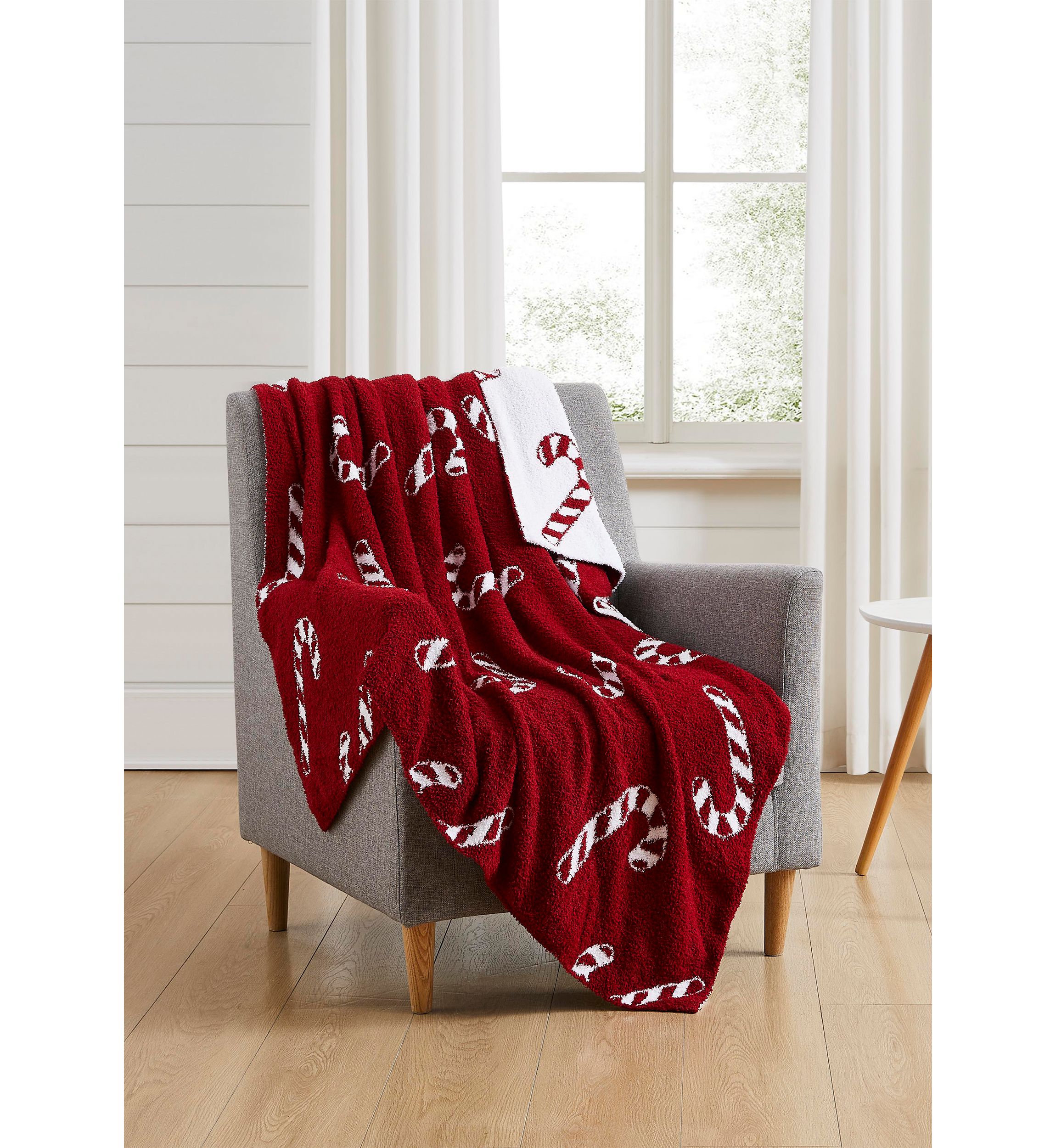 Candy Canes Feathered Knit Throw Blanket