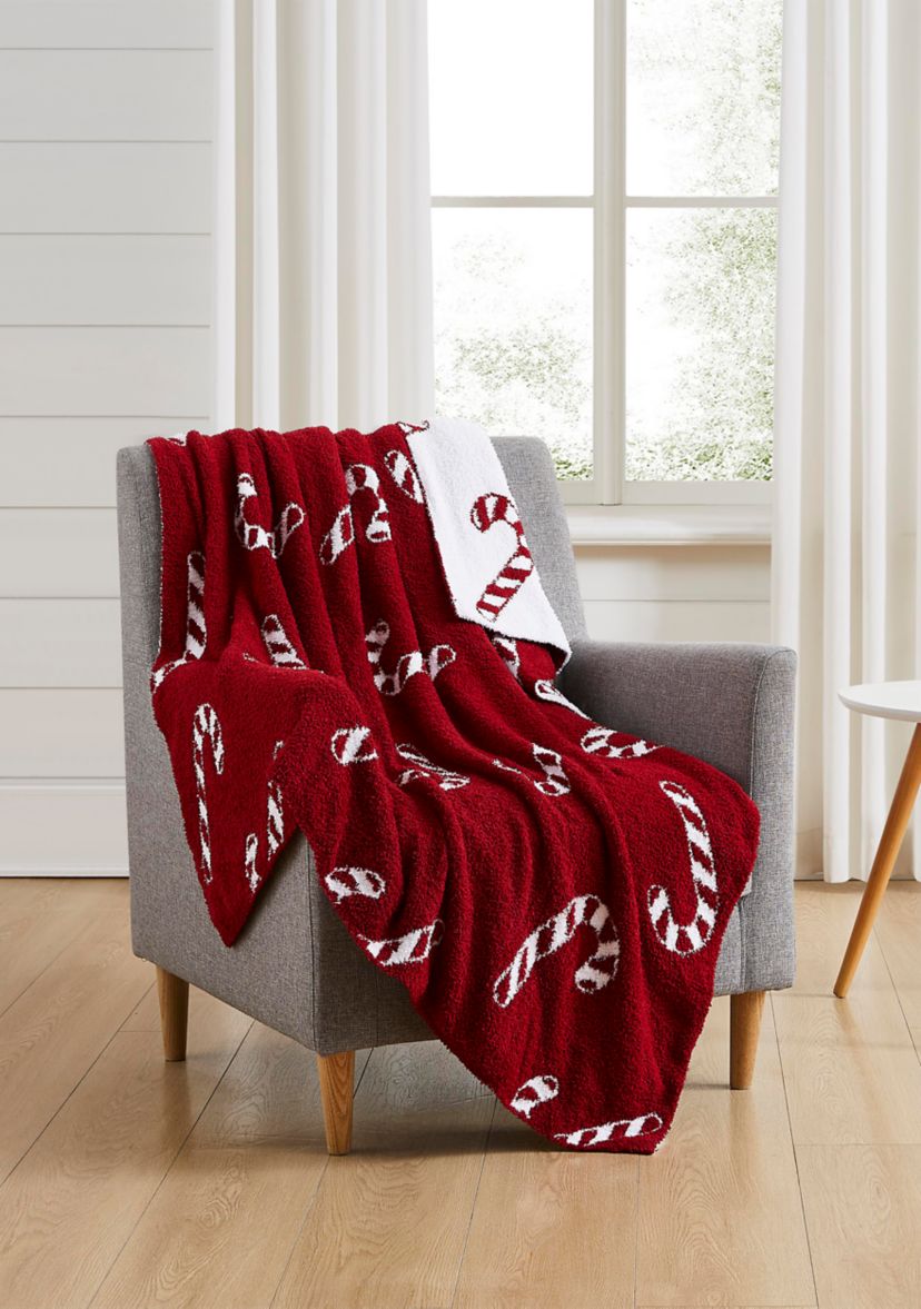 Candy Canes Feathered Knit Throw Blanket
