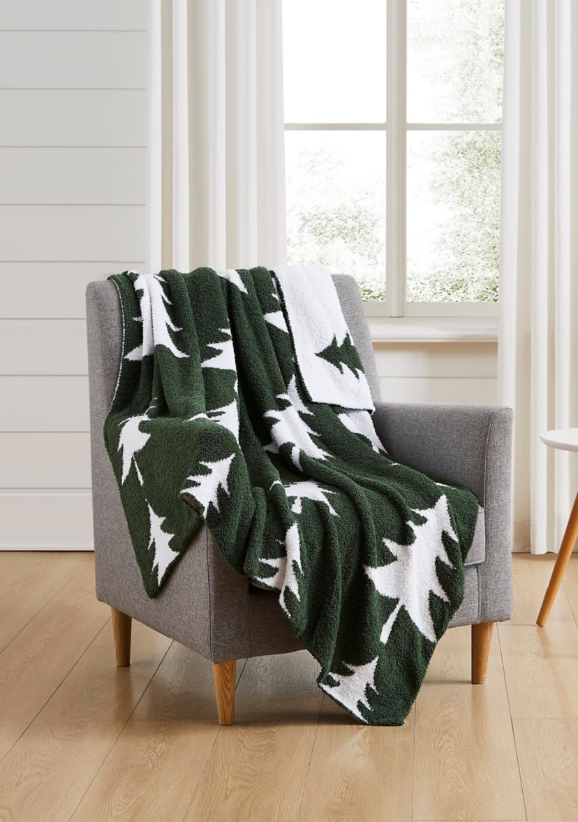 Christmas Tree Feathered Knit Throw Blanket
