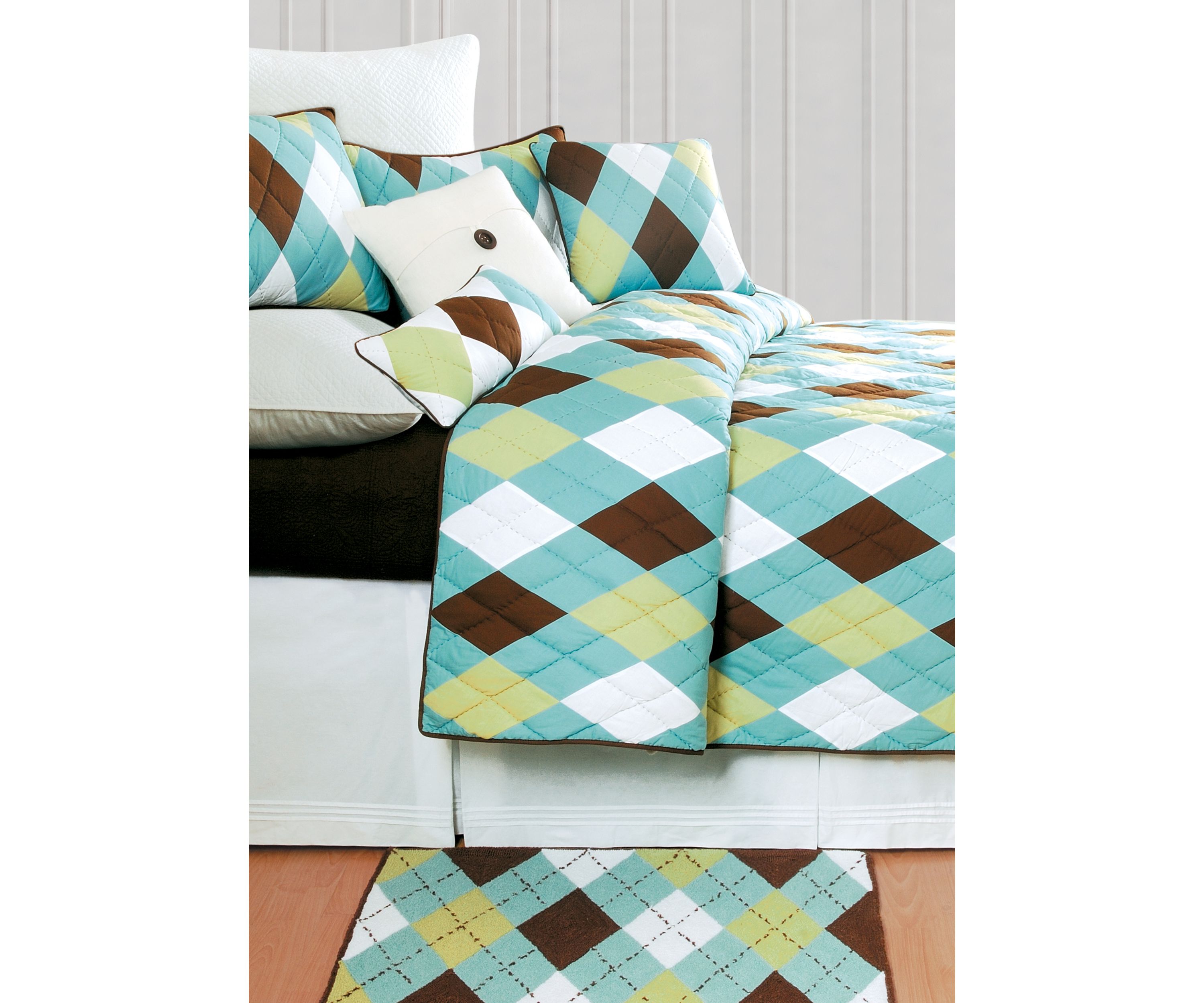 Argyle Aqua Pieced Patchwork Quilt